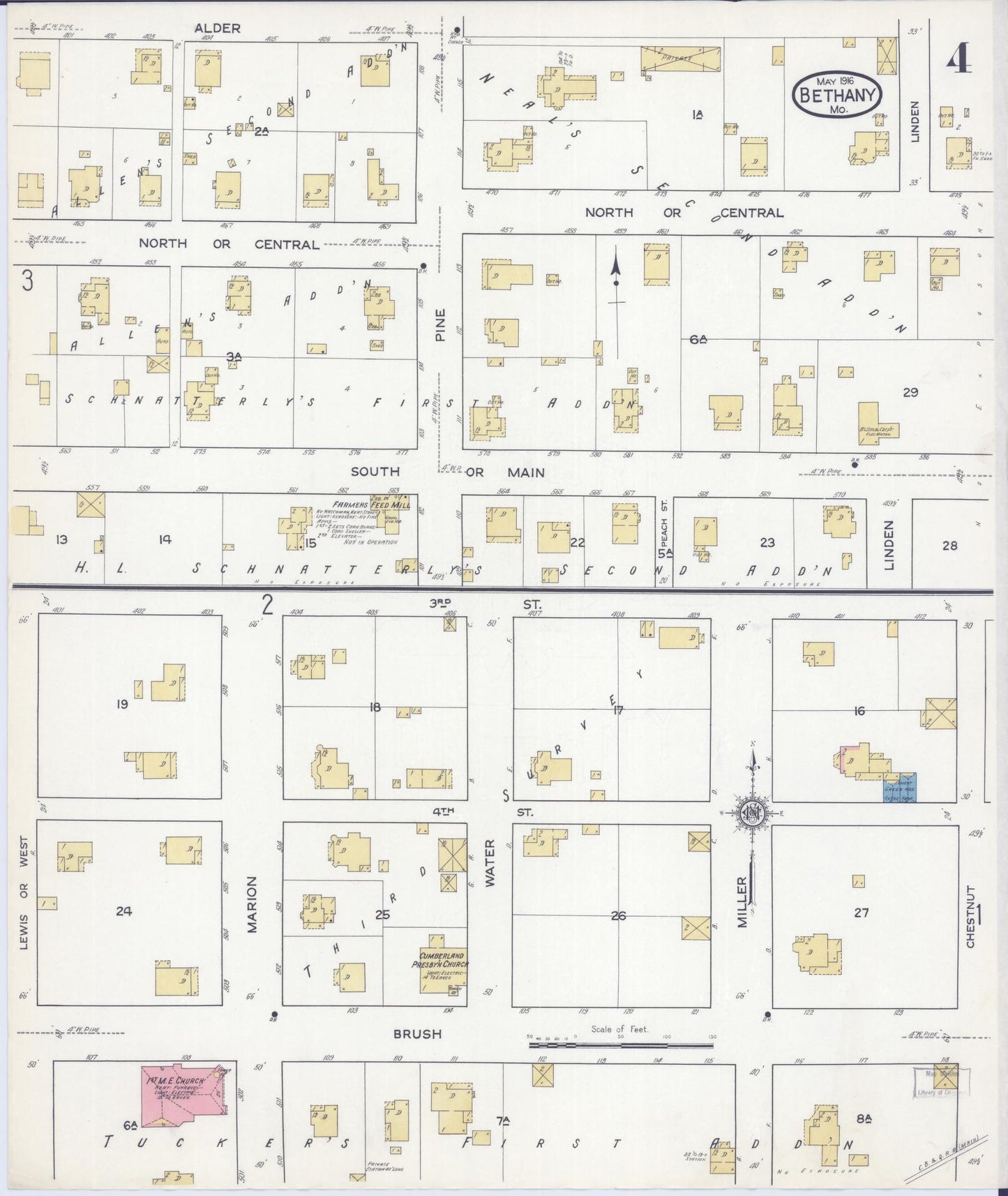 Sanborn Fire Insurance Map from Bethany, Harrison County, Missouri (1916), Sheet #0004 - Complete Map Set gallery image, historic Sanborn map, vintage wall art, Missouri Missouri
