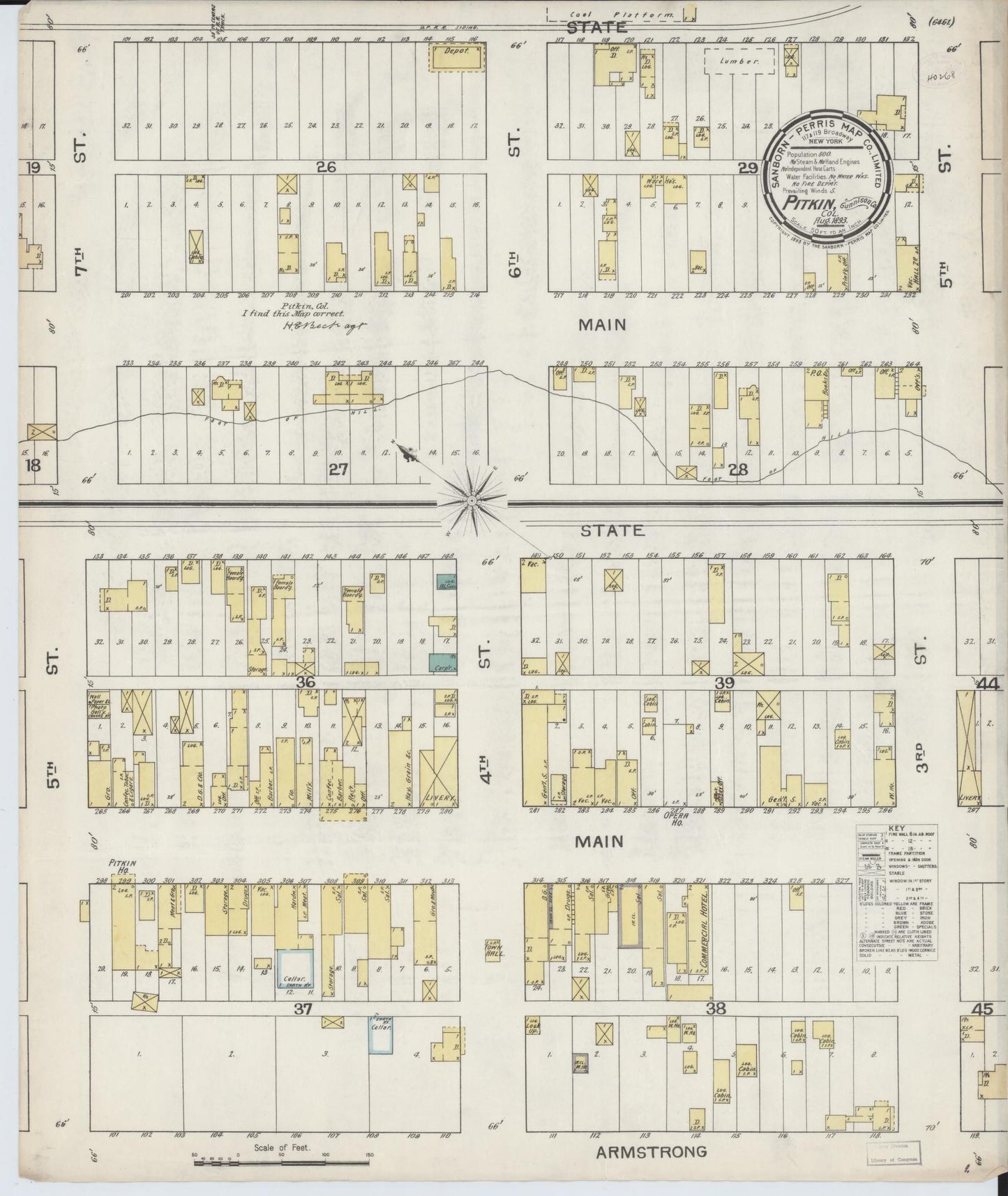 Sanborn Fire Insurance Map from Pitkin, Gunnison County, Colorado (1893), Sheet #0001 - Historic Sanborn Fire Insurance Map Print, vintage old map wall art, antique decor, genealogy gift, Colorado Colorado map