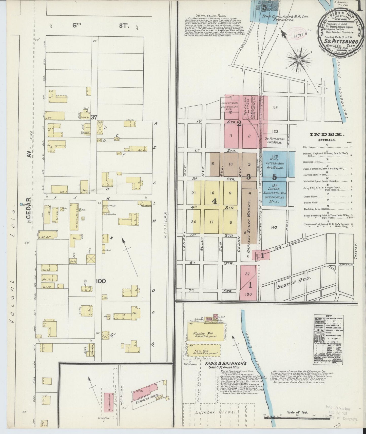 Sanborn Fire Insurance Map from South Pittsburg, Marion County, Tennessee. (1891) – Historic Sanborn Fire Insurance Map Print
