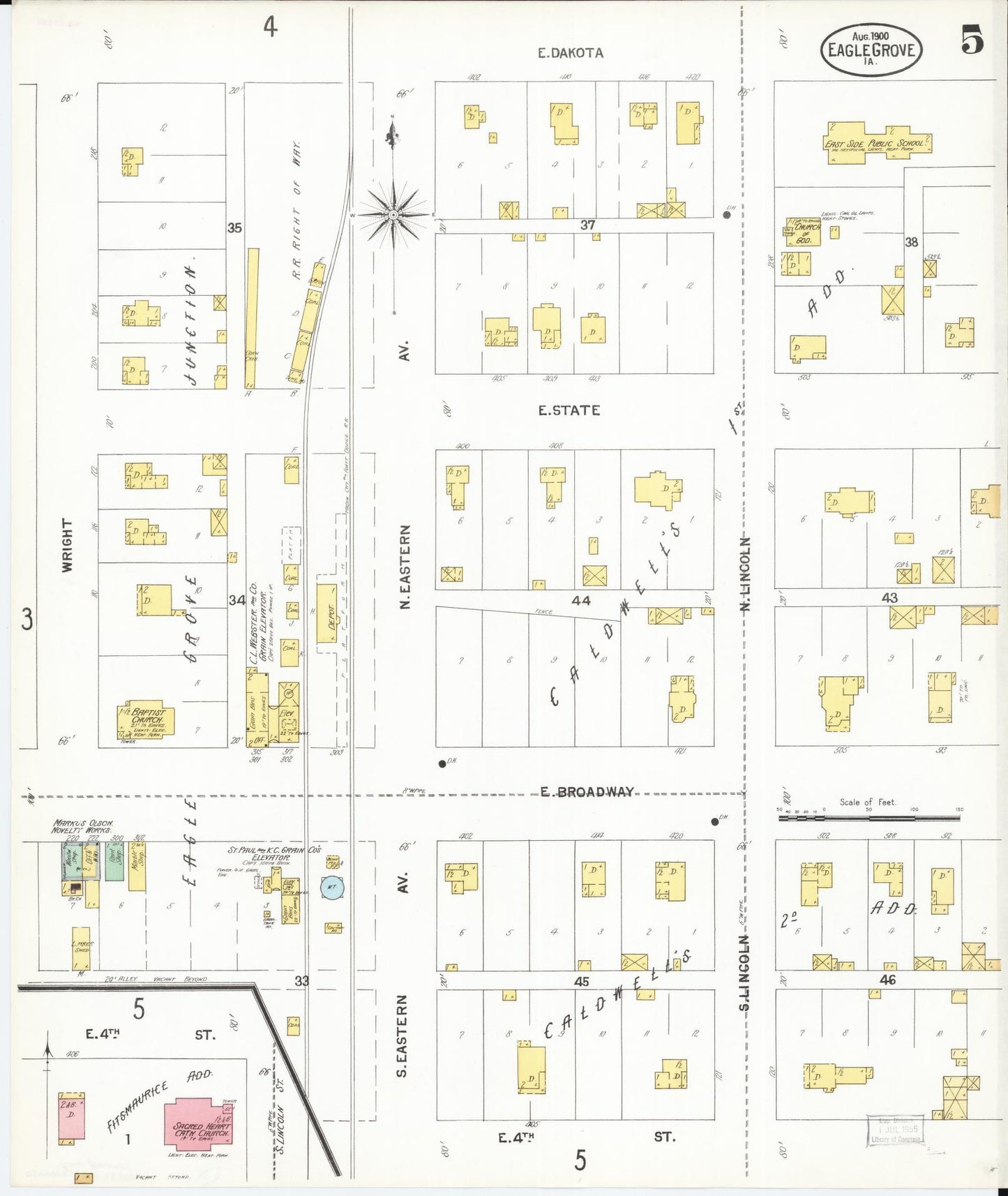 Sanborn Fire Insurance Map from Eagle Grove, Wright County, Iowa (1900), Sheet #0005 - Historic Sanborn Fire Insurance Map Print, vintage old map wall art
