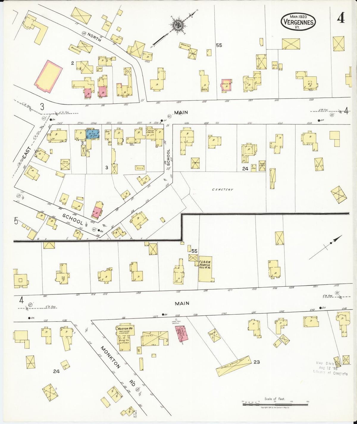Sanborn Fire Insurance Map from Vergennes, Addison County, Vermont (1920), Sheet #0004 - Historic Sanborn Fire Insurance Map Print, vintage old map wall art, antique decor, genealogy gift, Vermont Vermont map