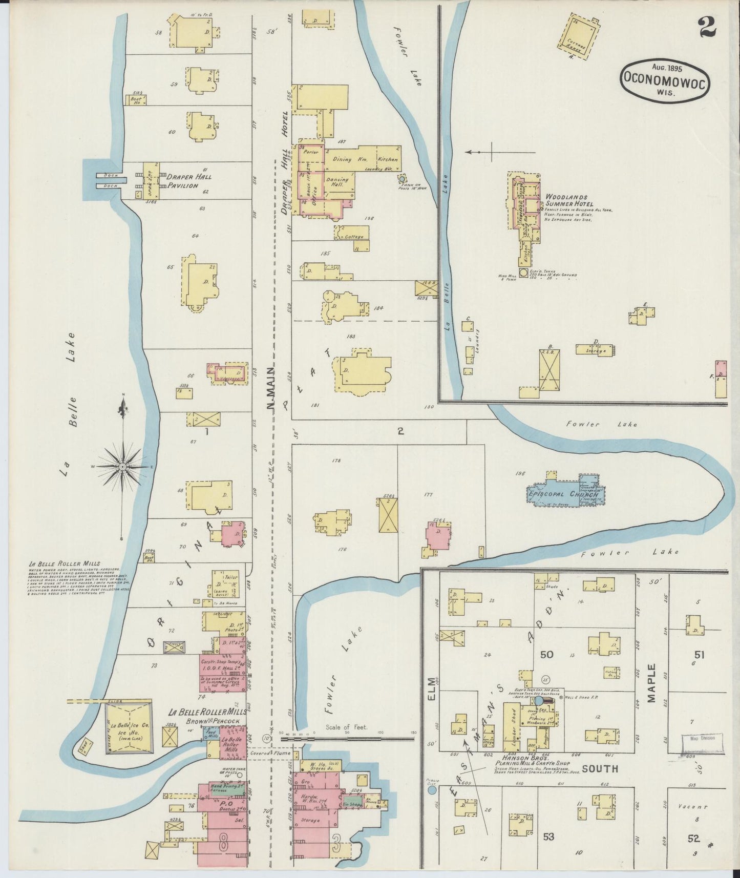 Sanborn Fire Insurance Map from Oconomowoc, Waukesha County, Wisconsin (1895), Sheet #0002 - Historic Sanborn Fire Insurance Map Print, vintage old map wall art, antique decor, genealogy gift, Wisconsin Wisconsin map