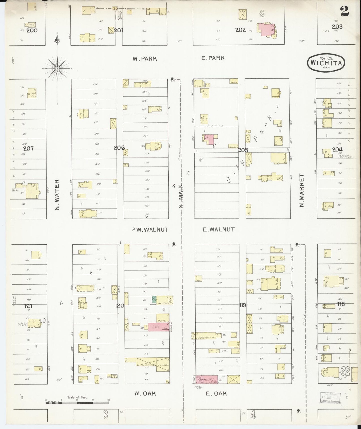 Sanborn Fire Insurance Map from Wichita, Sedgwick County, Kansas (1892), Sheet #0002 - Historic Sanborn Fire Insurance Map Print, vintage old map wall art, antique decor, genealogy gift, Kansas Kansas map