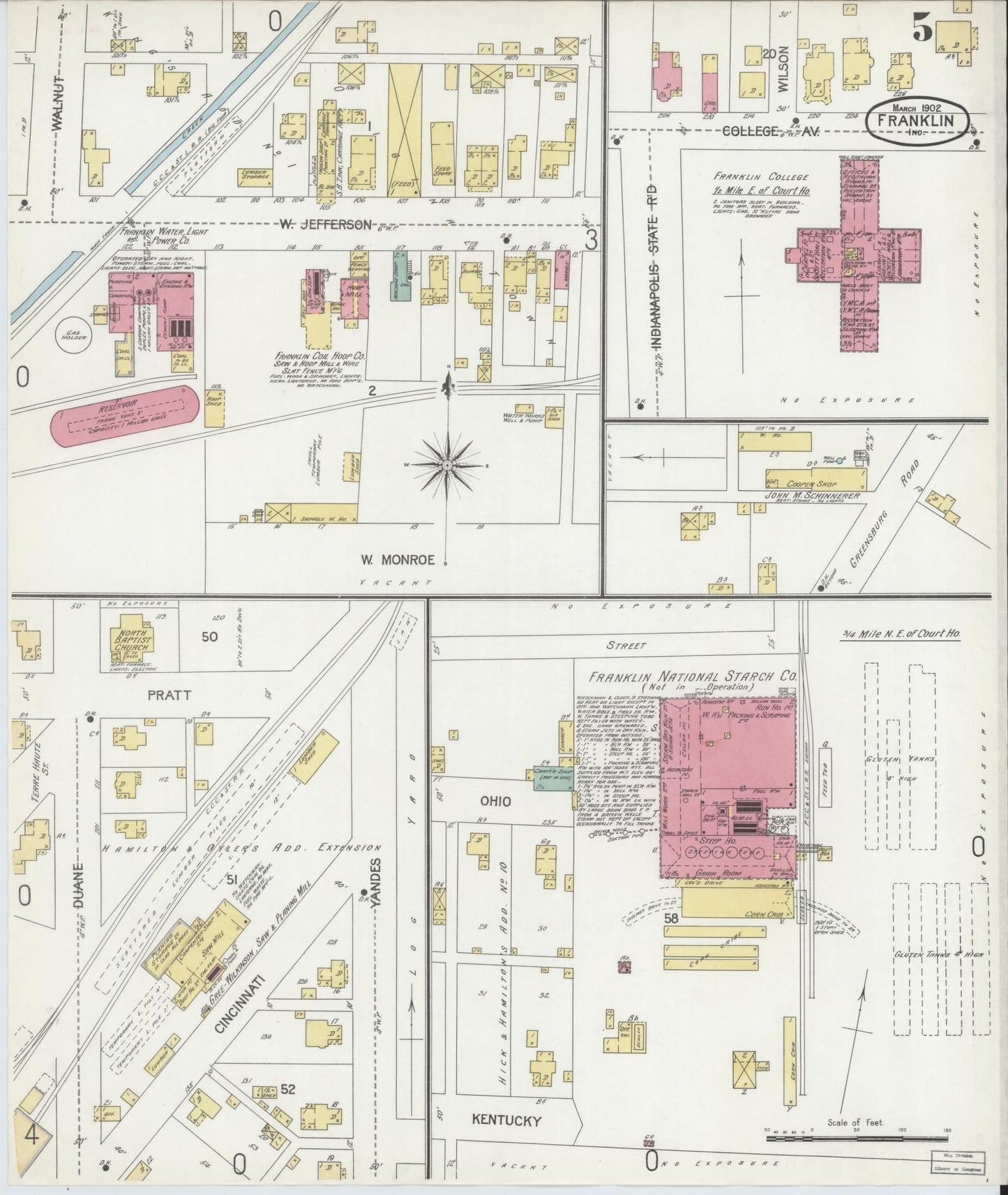 Sanborn Fire Insurance Map from Franklin, Johnson County, Indiana (1902), Sheet #0005 - Complete Map Set gallery image, historic Sanborn map, vintage wall art, Indiana Indiana