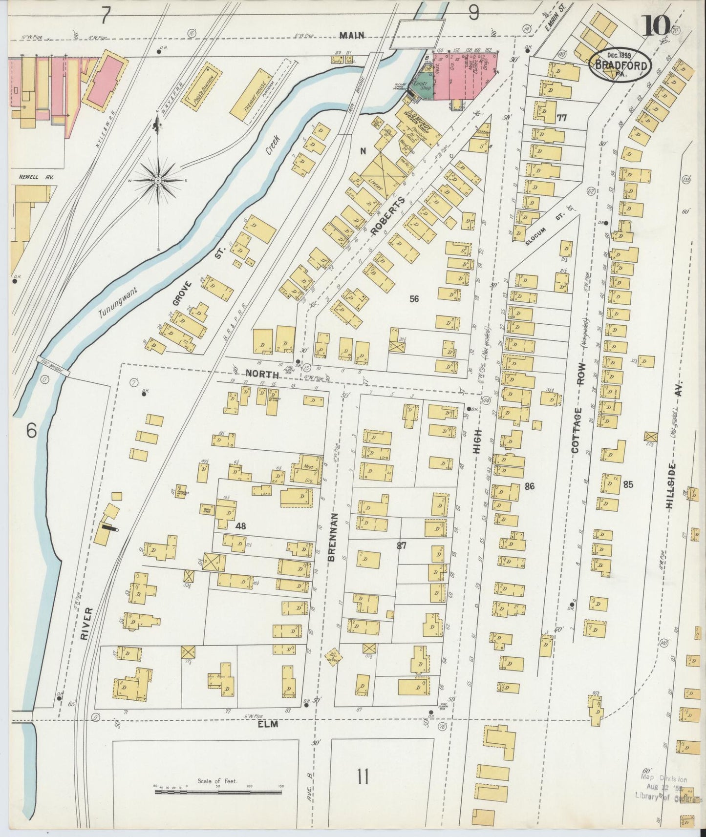 Sanborn Fire Insurance Map from Bradford, McKean County, Pennsylvania (1899), Sheet #0010 - Historic Sanborn Fire Insurance Map Print, vintage old map wall art, antique decor, genealogy gift, Pennsylvania Pennsylvania map