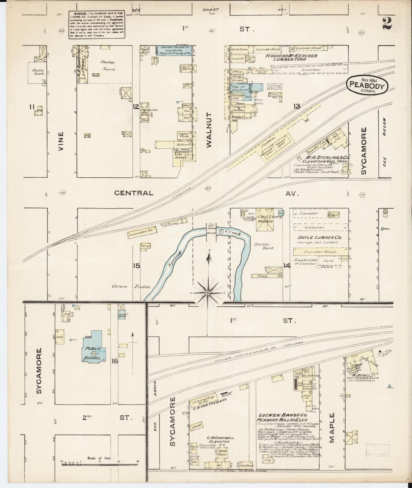 Sanborn Fire Insurance Map from Peabody, Marion County, Kansas (1884), Sheet #0002 - Historic Sanborn Fire Insurance Map Print, vintage old map wall art, antique decor, genealogy gift, Kansas Kansas map
