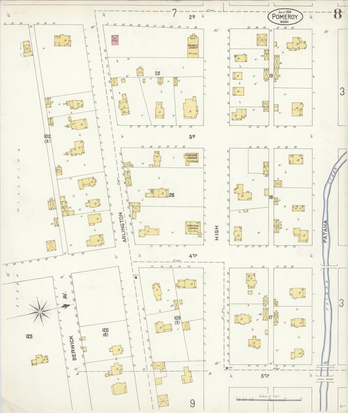 Sanborn Fire Insurance Map from Pomeroy, Garfield County, Washington (1904), Sheet #0008 - Historic Sanborn Fire Insurance Map Print, vintage old map wall art, antique decor, genealogy gift, Washington Washington map