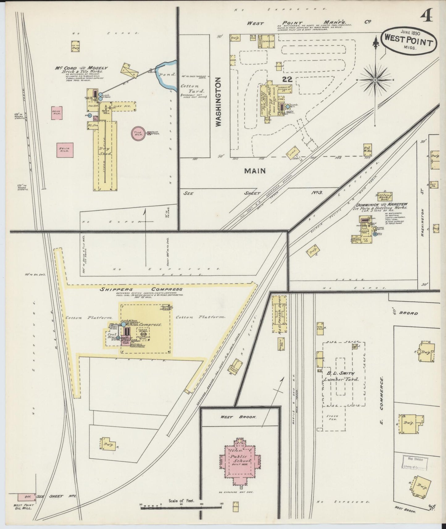 Sanborn Fire Insurance Map from West Point, Clay County, Mississippi (1890), Sheet #0004 - Historic Sanborn Fire Insurance Map Print, vintage old map wall art, antique decor, genealogy gift, Mississippi Mississippi map