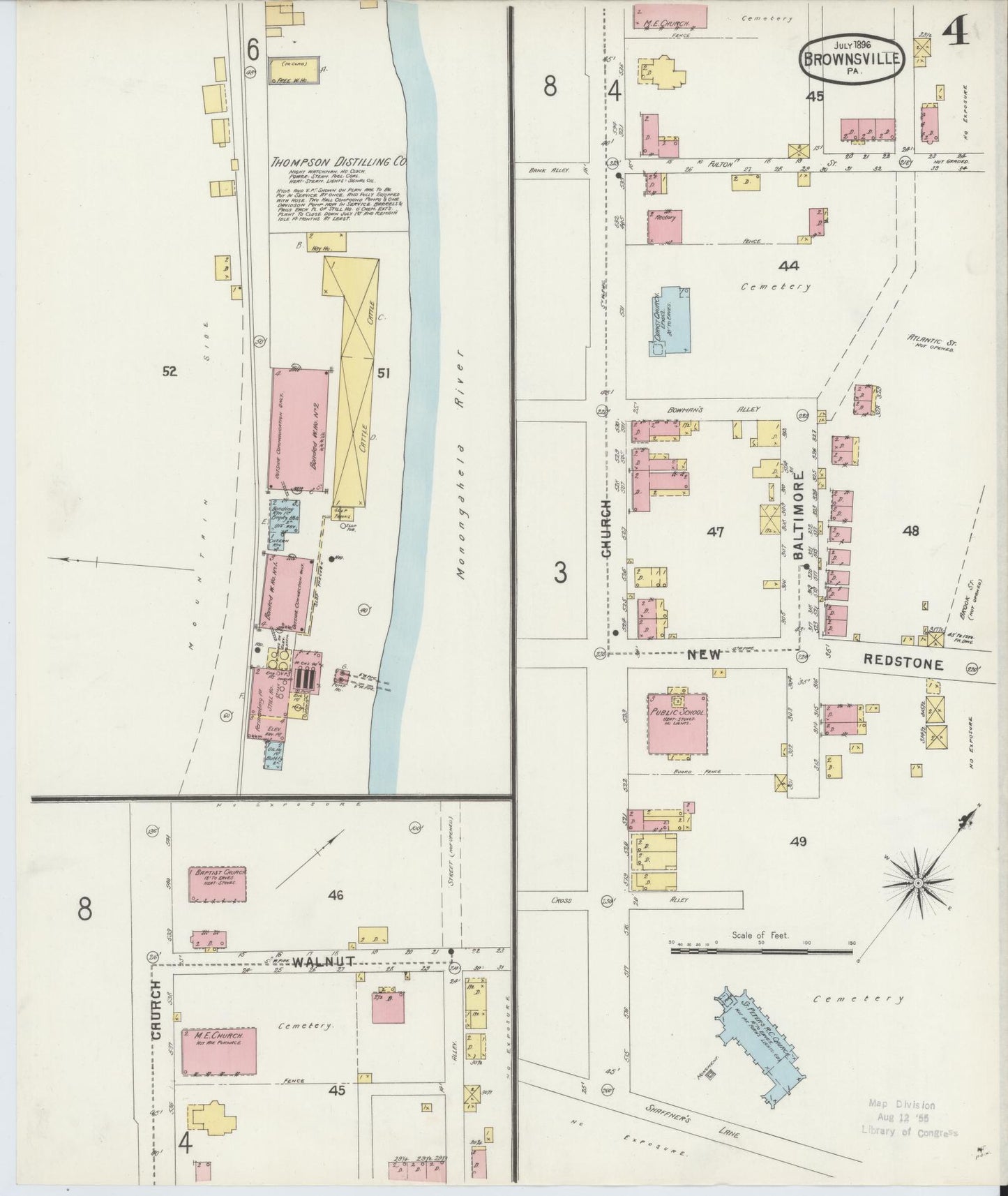Sanborn Fire Insurance Map from Brownsville, Fayette County, Pennsylvania (1896), Sheet #0004 - Historic Sanborn Fire Insurance Map Print, vintage old map wall art, antique decor, genealogy gift, Pennsylvania Pennsylvania map