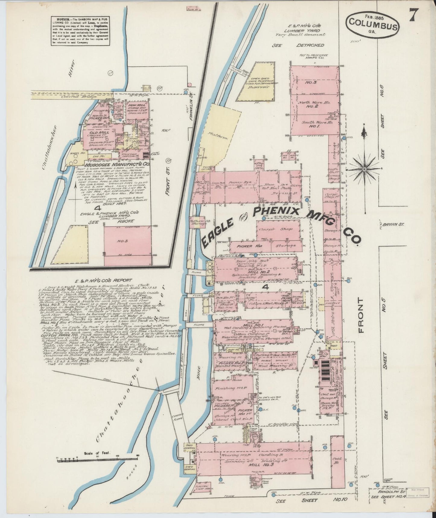 Sanborn Fire Insurance Map from Columbus, Muscogee County, Georgia (1885), Sheet #0007 - Historic Sanborn Fire Insurance Map Print, vintage old map wall art, antique decor, genealogy gift, Georgia Georgia map