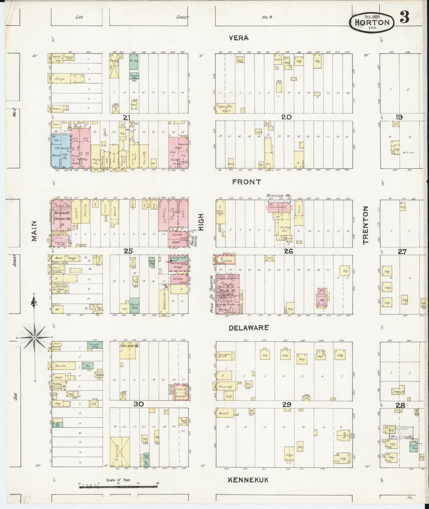 Sanborn Fire Insurance Map from Horton, Brown County, Kansas (1889), Sheet #0003 - Historic Sanborn Fire Insurance Map Print, vintage old map wall art, antique decor, genealogy gift, Kansas Kansas map