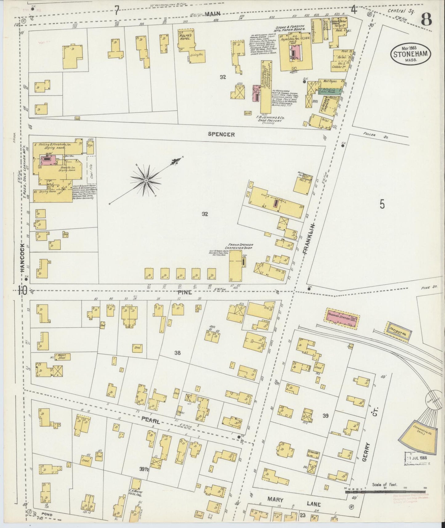 Sanborn Fire Insurance Map from Stoneham, Middlesex County, Massachusetts (1903), Sheet #0008 - Historic Sanborn Fire Insurance Map Print, vintage old map wall art, antique decor, genealogy gift, Massachusetts Massachusetts map