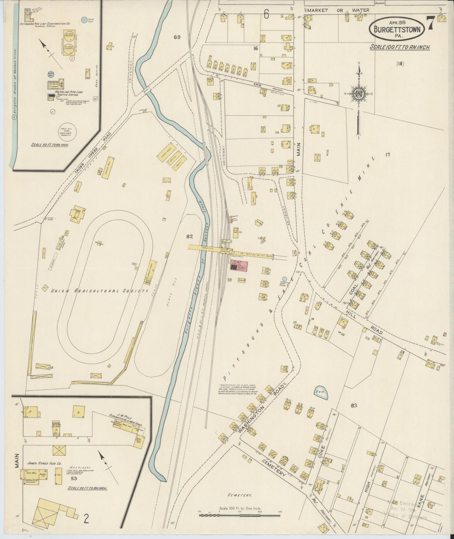 Sanborn Fire Insurance Map from Burgettstown, Washington County, Pennsylvania (1915), Sheet #0007 - Historic Sanborn Fire Insurance Map Print, vintage old map wall art, antique decor, genealogy gift, Pennsylvania Pennsylvania map