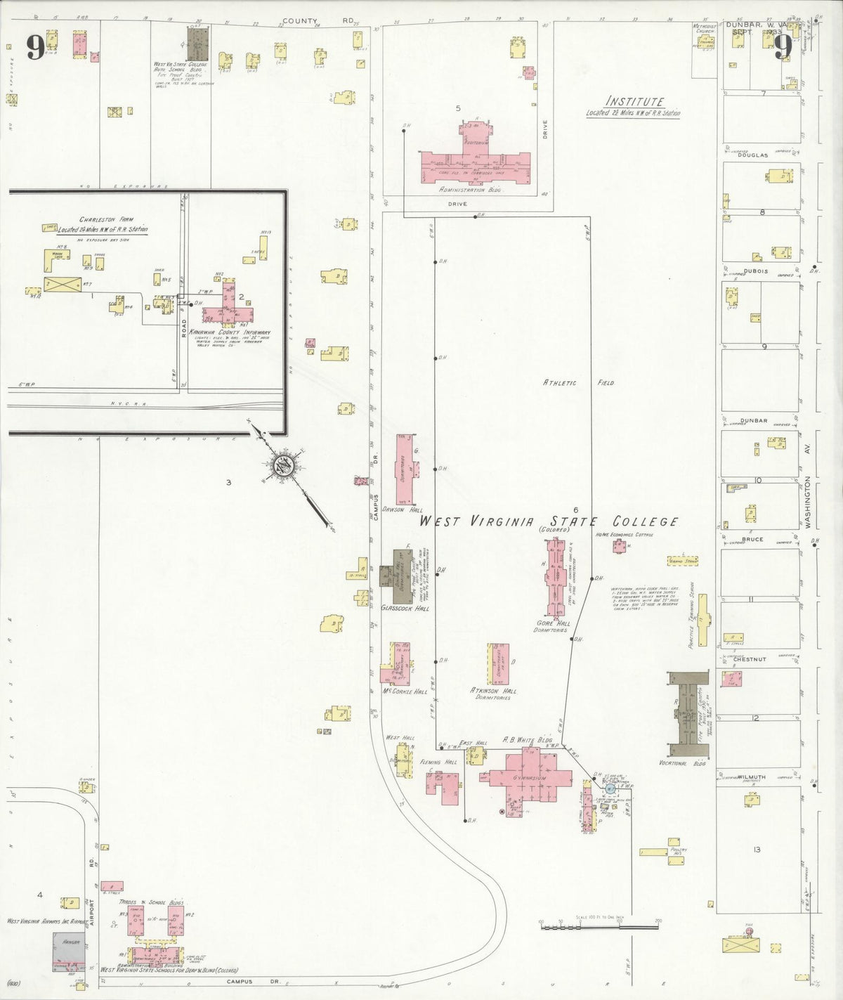 Sanborn Fire Insurance Map from Dunbar, Kanawha County, West Virginia (1933), Sheet #0009 - Complete Map Set gallery image, historic Sanborn map, vintage wall art, West Virginia West Virginia