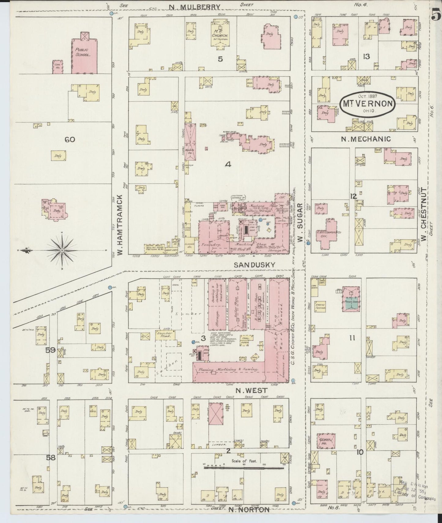 Sanborn Fire Insurance Map from Mount Vernon, Knox County, Ohio (1887), Sheet #0005 - Historic Sanborn Fire Insurance Map Print, vintage old map wall art, antique decor, genealogy gift, Ohio Ohio map
