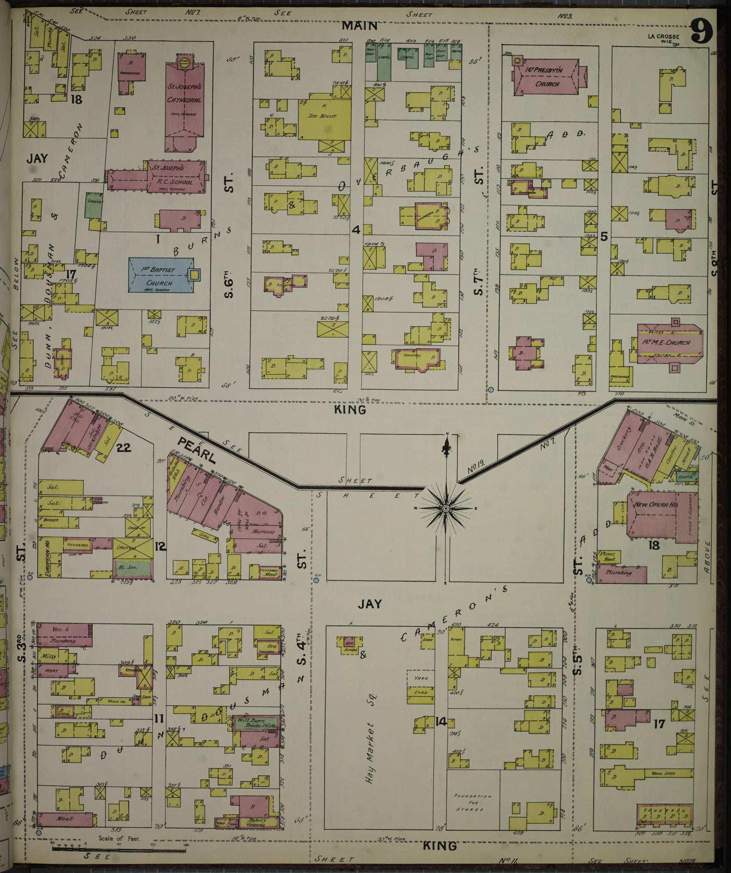 Sanborn Fire Insurance Map from La Crosse, La Crosse County, Wisconsin (1891), Sheet #0009 - Historic Sanborn Fire Insurance Map Print, vintage old map wall art, antique decor, genealogy gift, Wisconsin Wisconsin map