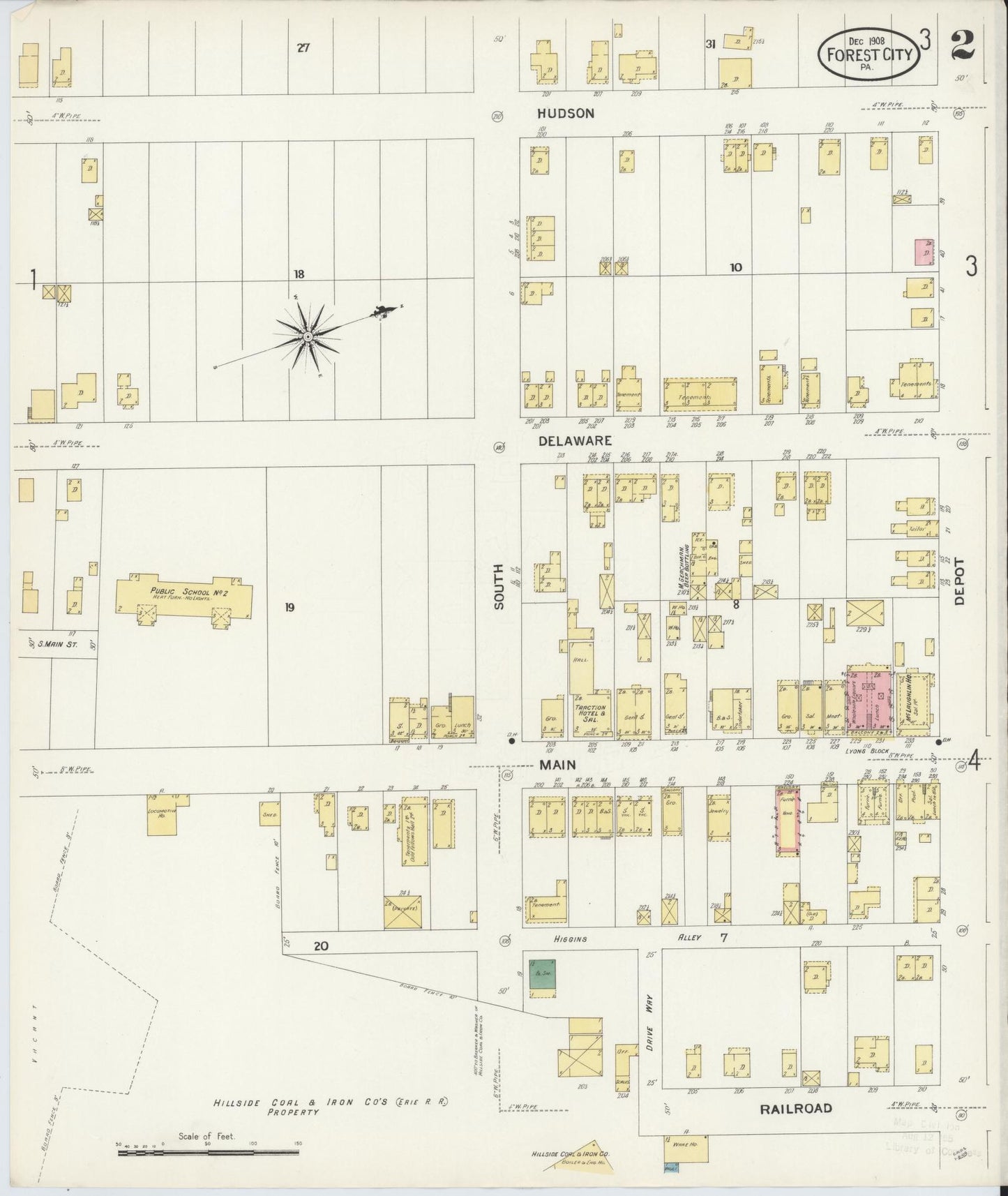 Sanborn Fire Insurance Map from Forest City, Susquehanna County, Pennsylvania (1908), Sheet #0002 - Historic Sanborn Fire Insurance Map Print, vintage old map wall art, antique decor, genealogy gift, Pennsylvania Pennsylvania map