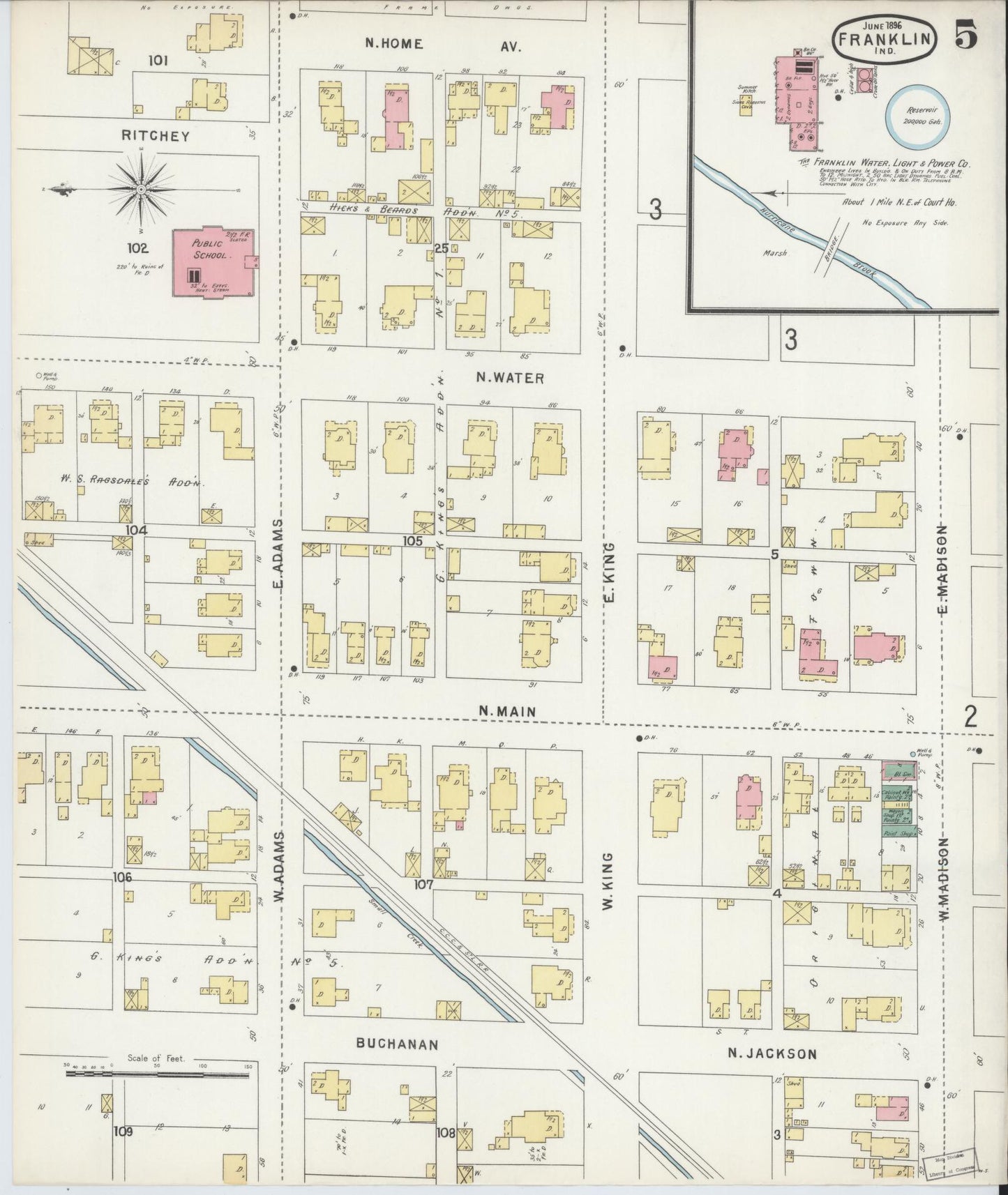 Sanborn Fire Insurance Map from Franklin, Johnson County, Indiana (1896), Sheet #0005 - Complete Map Set gallery image, historic Sanborn map, vintage wall art, Indiana Indiana