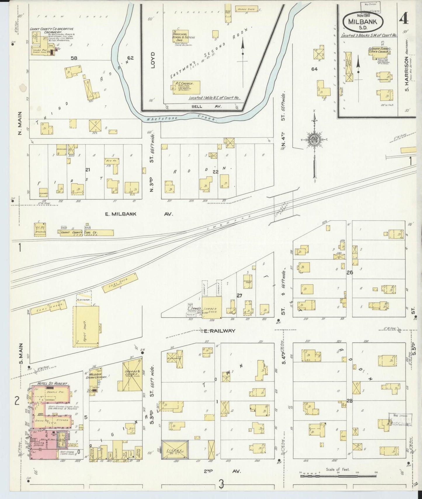 Sanborn Fire Insurance Map from Milbank, Grant County, South Dakota (1910), Sheet #0004 - Historic Sanborn Fire Insurance Map Print, vintage old map wall art, antique decor, genealogy gift, South Dakota South Dakota map