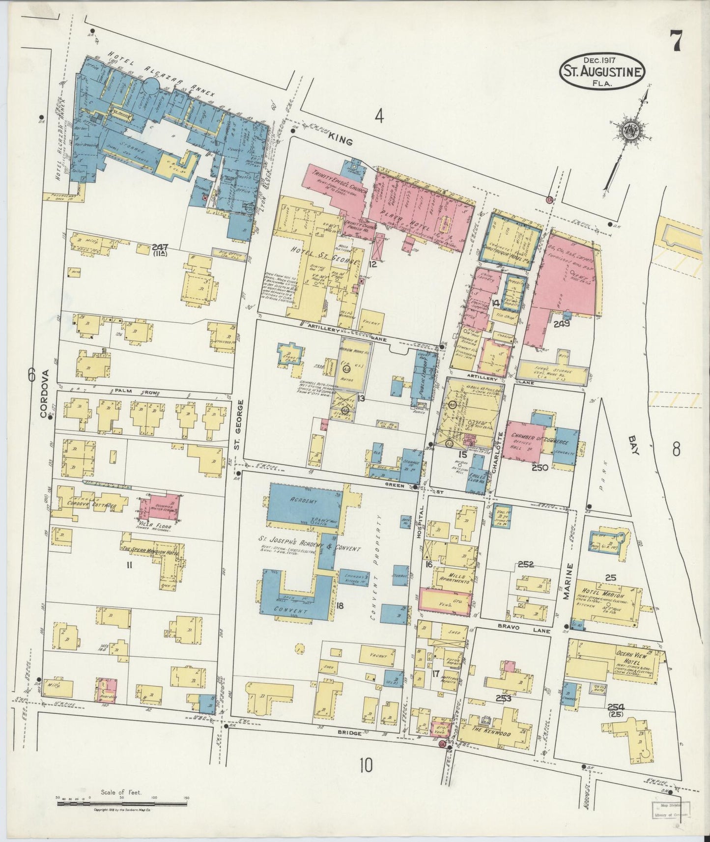 Sanborn Fire Insurance Map from Saint Augustine, Saint John's County, Florida (1917), Sheet #0007 - Historic Sanborn Fire Insurance Map Print, vintage old map wall art, antique decor, genealogy gift, Florida Florida map