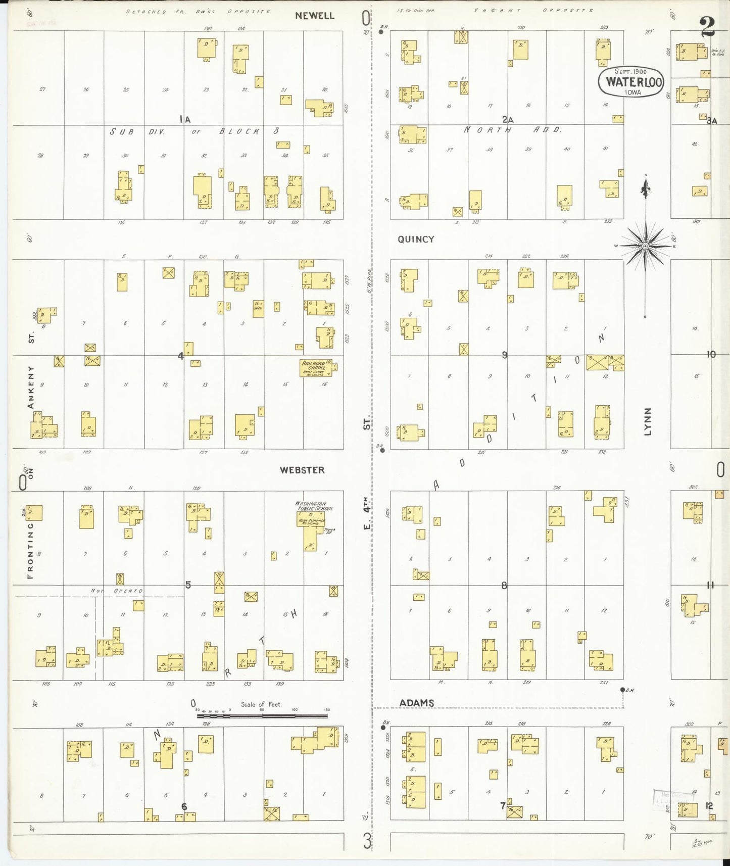 Sanborn Fire Insurance Map from Waterloo, Black Hawk County, Iowa (1900), Sheet #0002 - Historic Sanborn Fire Insurance Map Print