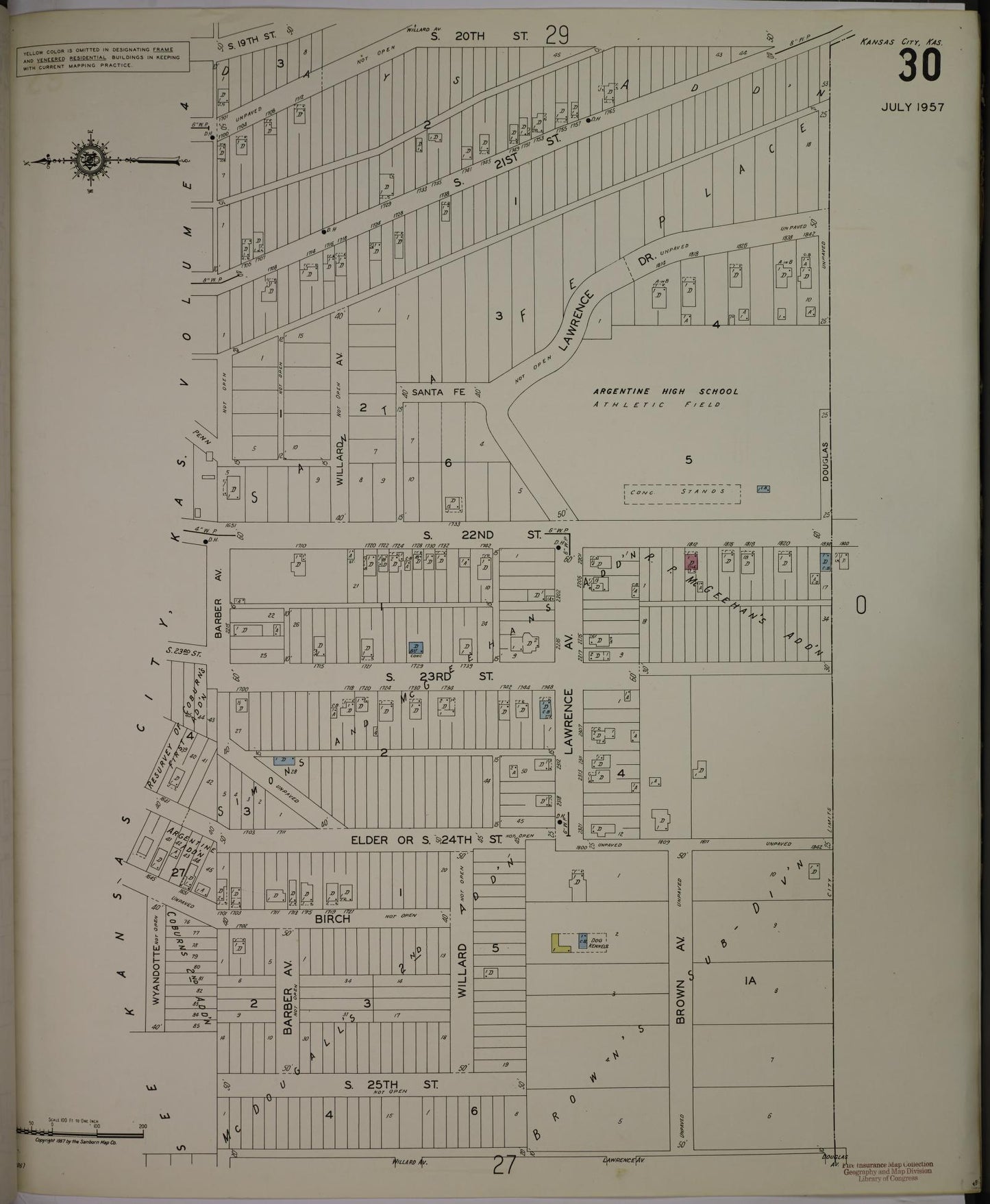 Sanborn Fire Insurance Map from Kansas City, Wyandotte County, Kansas (1957), Sheet #0030 - Historic Sanborn Fire Insurance Map Print, vintage old map wall art, antique decor, genealogy gift, Kansas Kansas map