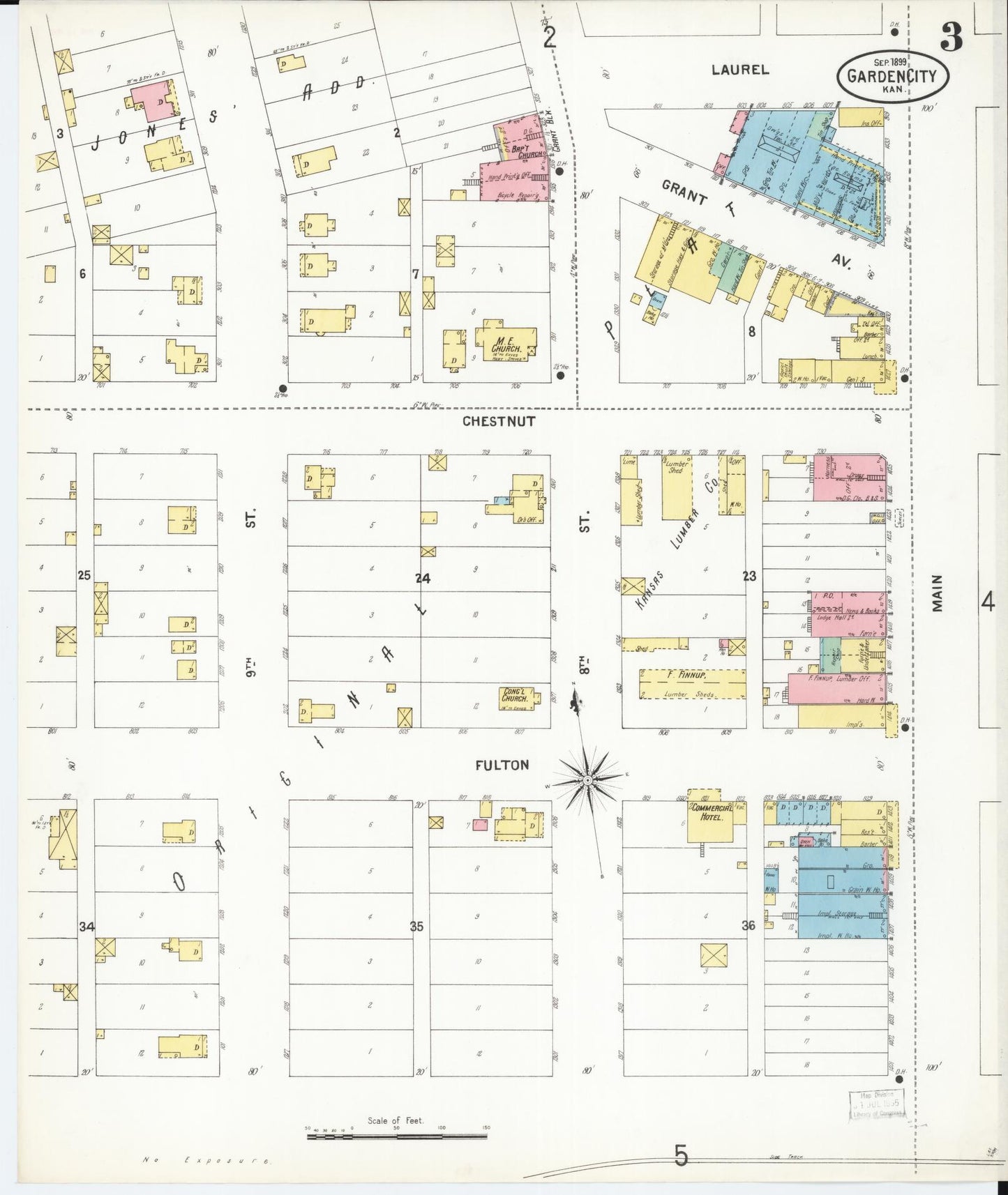Sanborn Fire Insurance Map from Garden City, Finney County, Kansas (1899), Sheet #0003 - Historic Sanborn Fire Insurance Map Print, vintage old map wall art, antique decor, genealogy gift, Kansas Kansas map