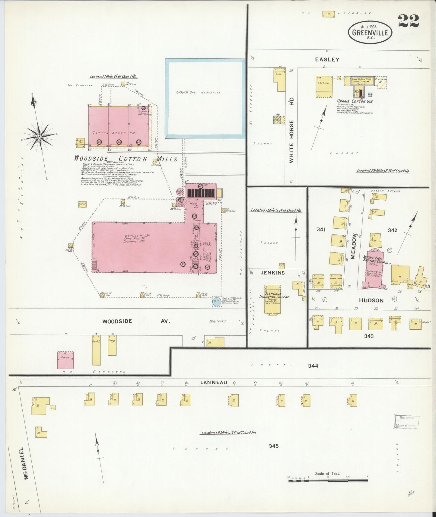 Sanborn Fire Insurance Map from Greenville, Greenville County, South Carolina (1908), Sheet #0022 - Historic Sanborn Fire Insurance Map Print, vintage old map wall art, antique decor, genealogy gift, South Carolina South Carolina map