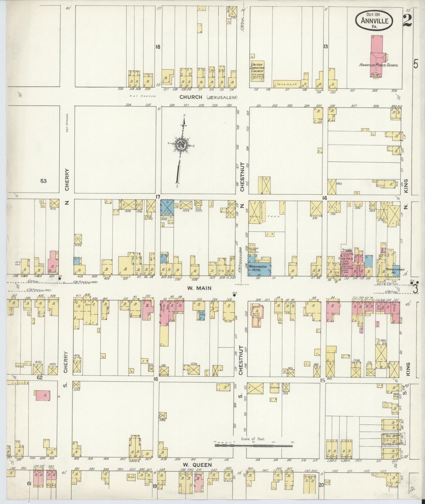Sanborn Fire Insurance Map from Annville, Lebanon County, Pennsylvania (1911), Sheet #0002 - Historic Sanborn Fire Insurance Map Print, vintage old map wall art, antique decor, genealogy gift, Pennsylvania Pennsylvania map