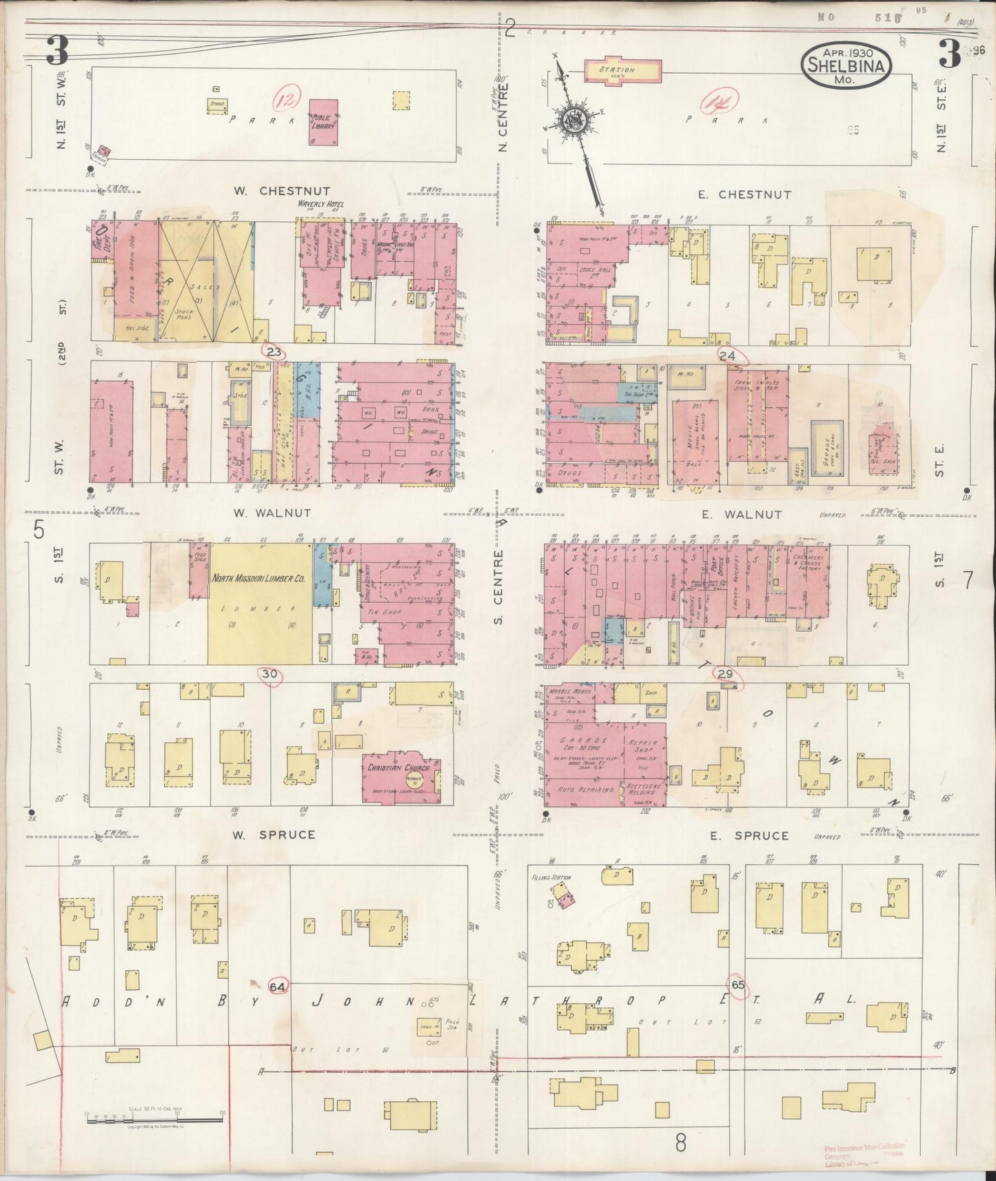 Sanborn Fire Insurance Map from Shelbina, Shelby County, Missouri (1943), Sheet #0003 - Historic Sanborn Fire Insurance Map Print, vintage old map wall art, antique decor, genealogy gift, Missouri Missouri map