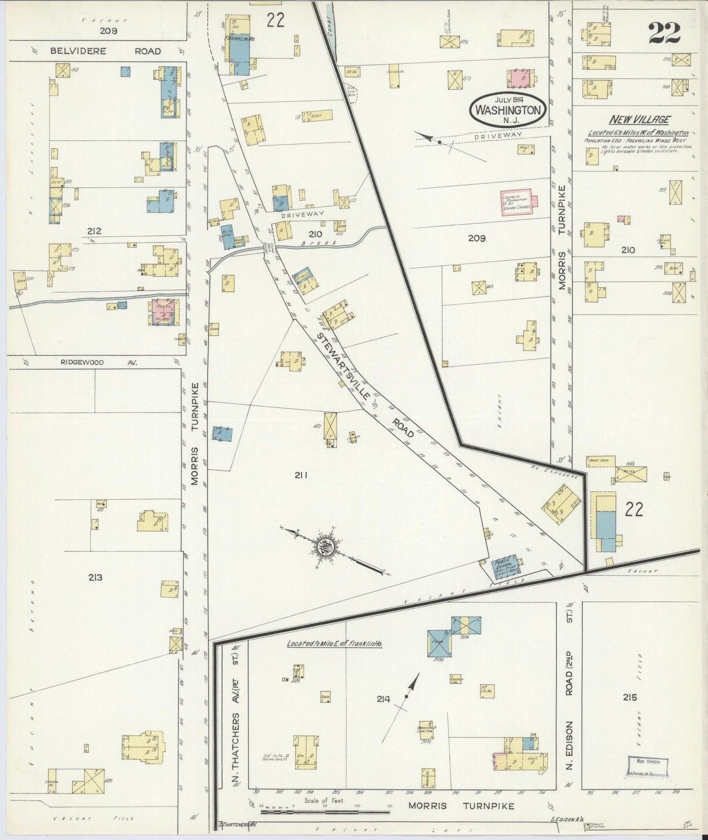 Sanborn Fire Insurance Map from Washington, Warren County, New Jersey (1914), Sheet #0022 - Historic Sanborn Fire Insurance Map Print, vintage old map wall art, antique decor, genealogy gift, Washington Washington map