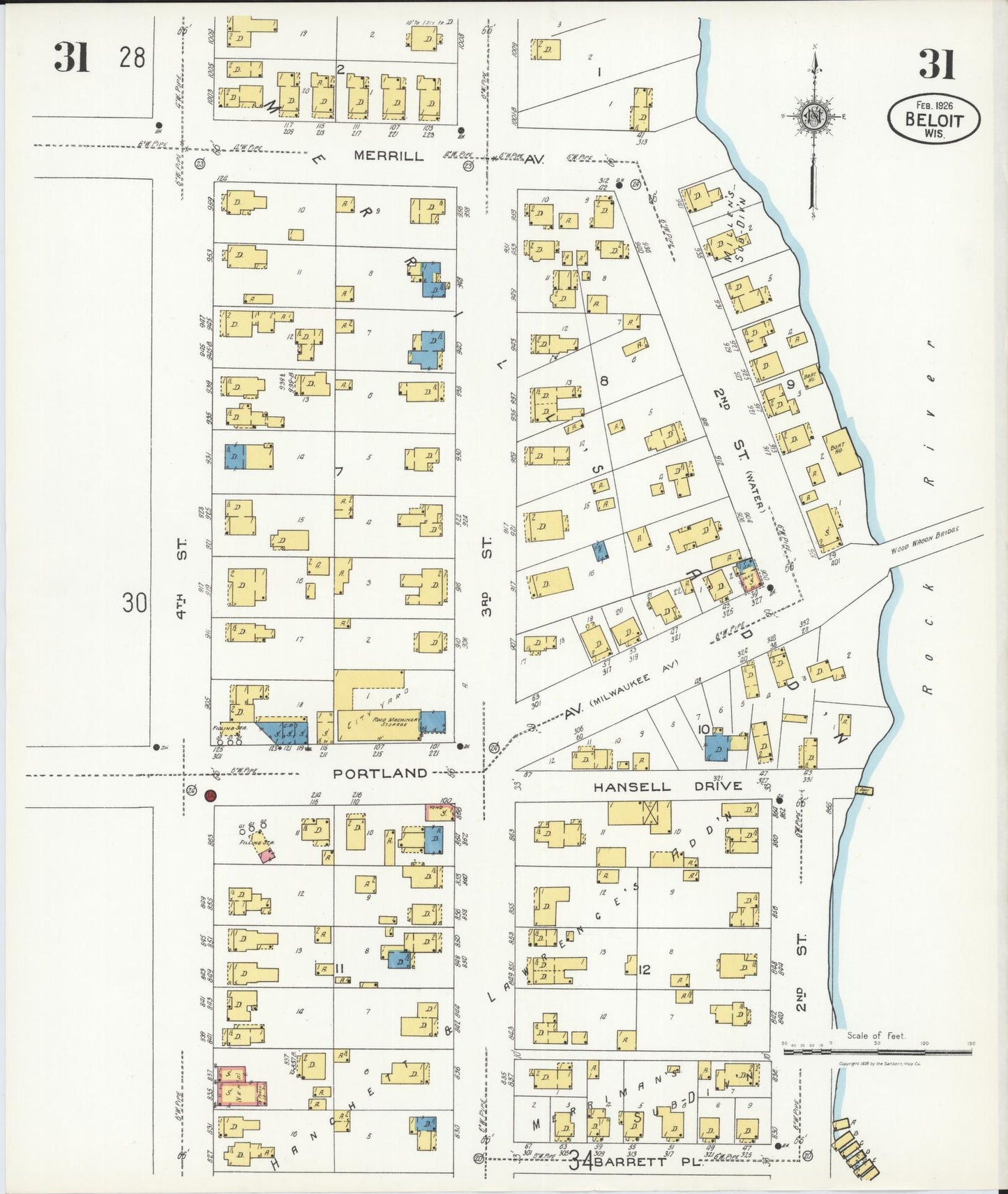 Sanborn Fire Insurance Map from Beloit, Rock County, Wisconsin (1926), Sheet #0031 - Historic Sanborn Fire Insurance Map Print, vintage old map wall art, antique decor, genealogy gift, Wisconsin Wisconsin map