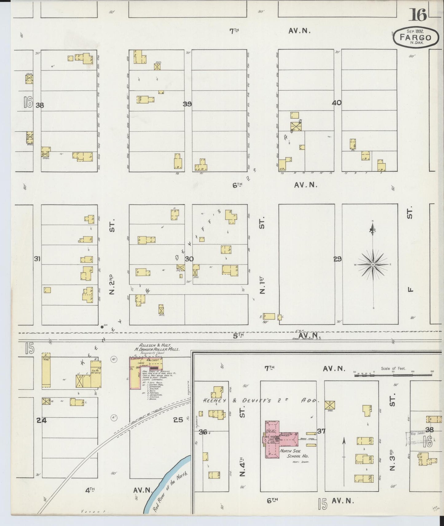 Sanborn Fire Insurance Map from Fargo, Cass County, North Dakota (1892), Sheet #0016 - Historic Sanborn Fire Insurance Map Print, vintage old map wall art, antique decor, genealogy gift, North Dakota North Dakota map