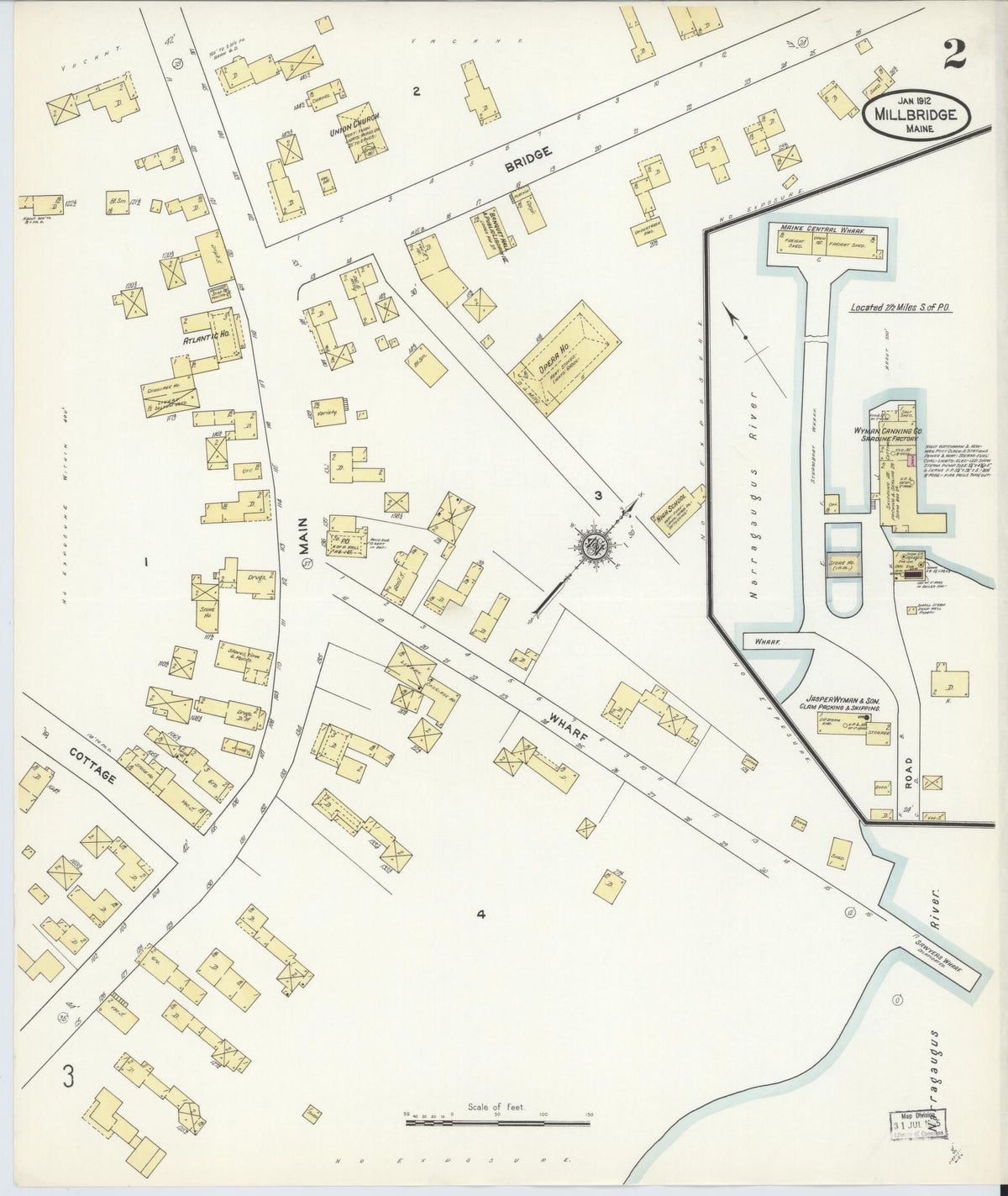 Sanborn Fire Insurance Map from Millbridge, Washington County, Maine (1912), Sheet #0002 - Historic Sanborn Fire Insurance Map Print, vintage old map wall art, antique decor, genealogy gift, Maine Maine map