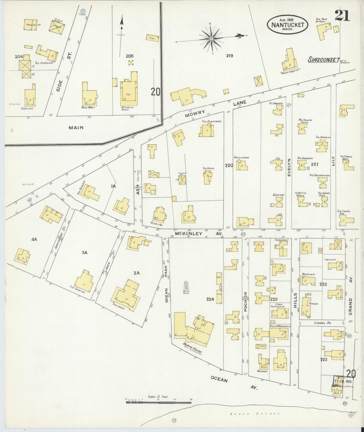 Sanborn Fire Insurance Map from Nantucket, Nantucket County, Massachusetts (1909), Sheet #0021 - Complete Map Set gallery image, historic Sanborn map, vintage wall art, Massachusetts Massachusetts
