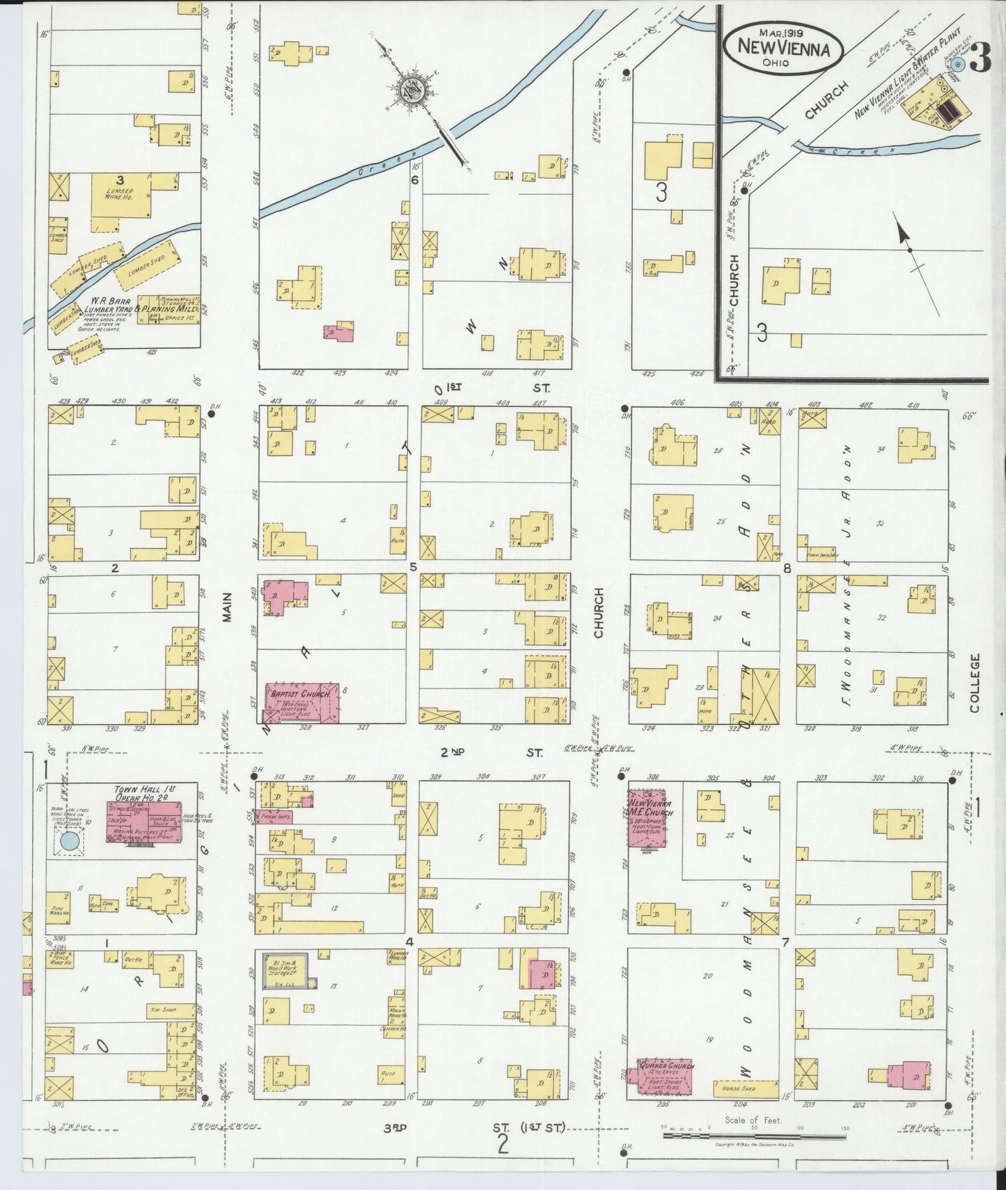 Sanborn Fire Insurance Map from New Vienna, Clinton County, Ohio (1919), Sheet #0003 - Complete Map Set gallery image, historic Sanborn map, vintage wall art, Ohio Ohio