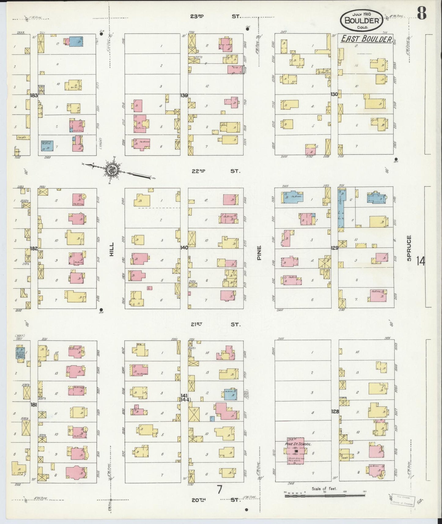 Sanborn Fire Insurance Map from Boulder, Boulder County, Colorado (1910), Sheet #0008 - Historic Sanborn Fire Insurance Map Print, vintage old map wall art, antique decor, genealogy gift, Colorado Colorado map