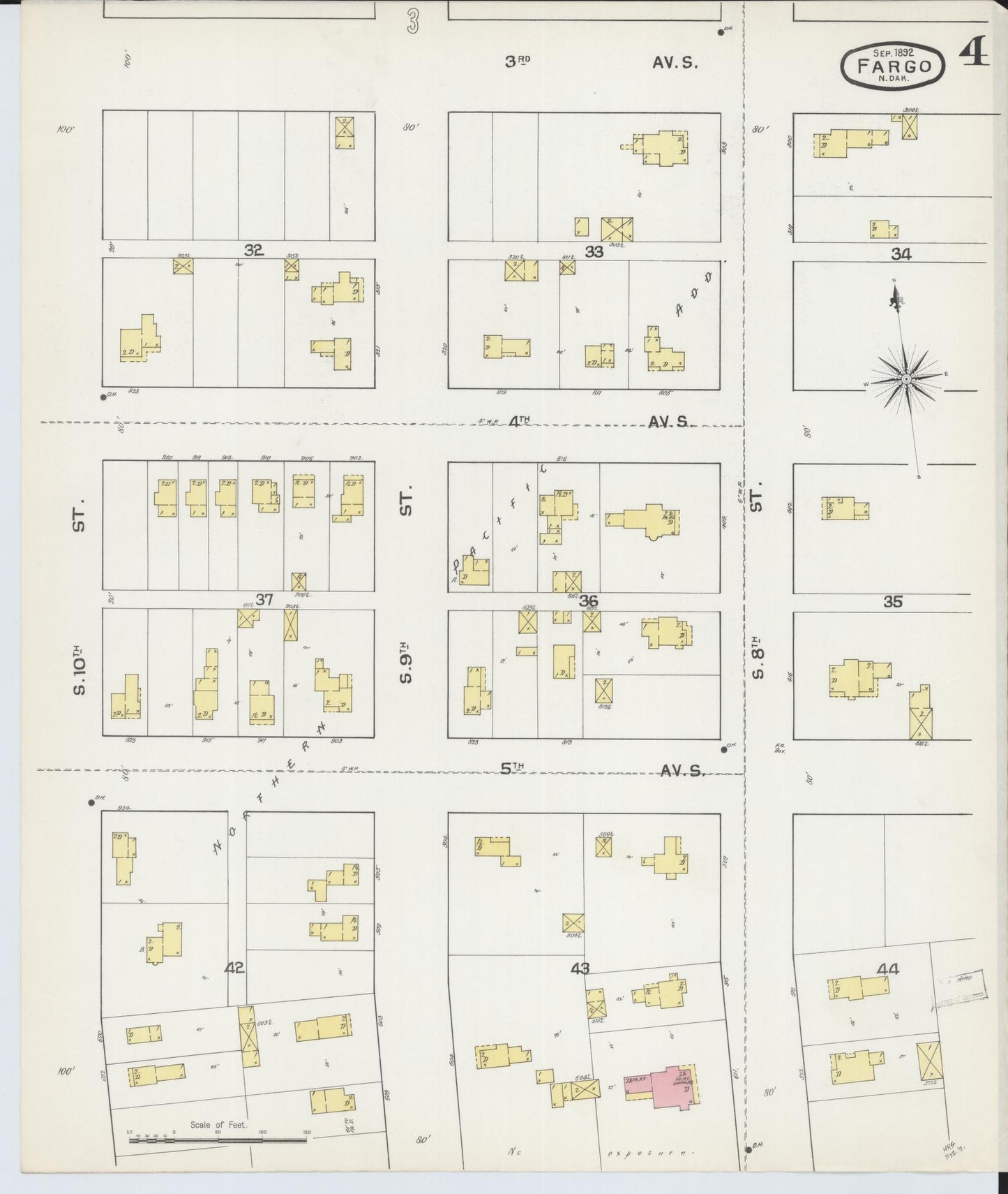 Sanborn Fire Insurance Map from Fargo, Cass County, North Dakota (1892), Sheet #0004 - Historic Sanborn Fire Insurance Map Print, vintage old map wall art, antique decor, genealogy gift, North Dakota North Dakota map
