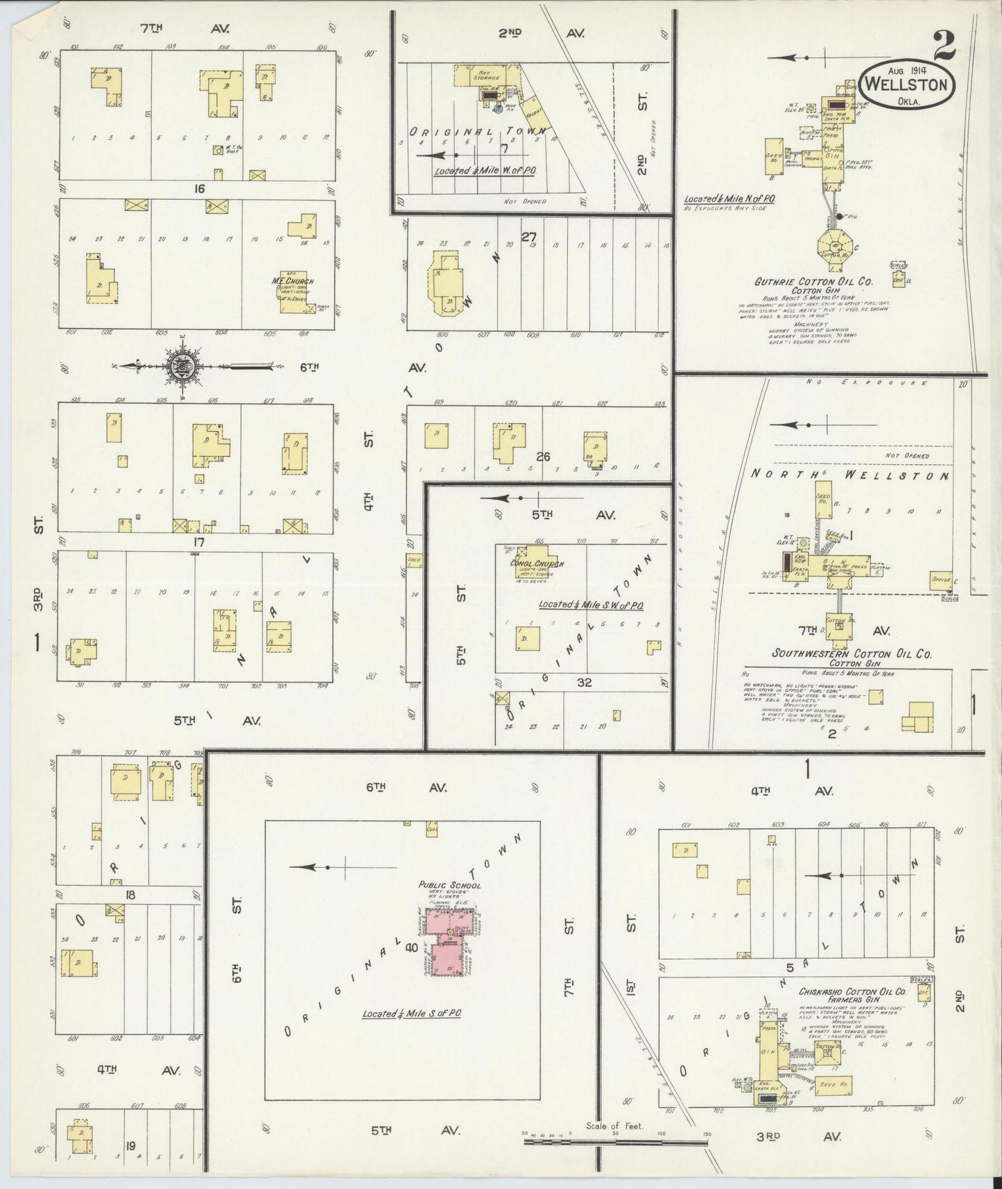 Sanborn Fire Insurance Map from Wellston, Lincoln County, Oklahoma (1914), Sheet #0002 - Complete Map Set gallery image, historic Sanborn map, vintage wall art, Oklahoma Oklahoma
