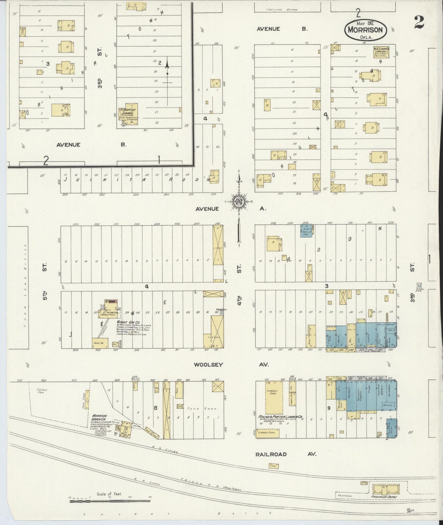 Sanborn Fire Insurance Map from Morrison, Noble County, Oklahoma (1912), Sheet #0002 - Historic Sanborn Fire Insurance Map Print, vintage old map wall art, antique decor, genealogy gift, Oklahoma Oklahoma map