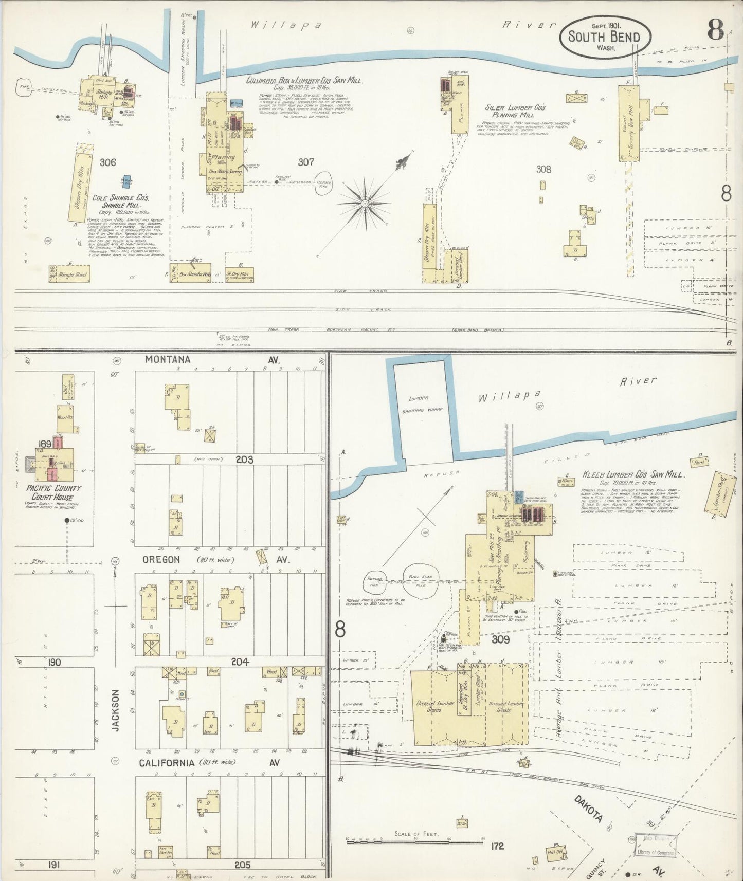 Sanborn Fire Insurance Map from South Bend, Pacific County, Washington (1901), Sheet #0008 - Complete Map Set gallery image, historic Sanborn map, vintage wall art, Washington Washington