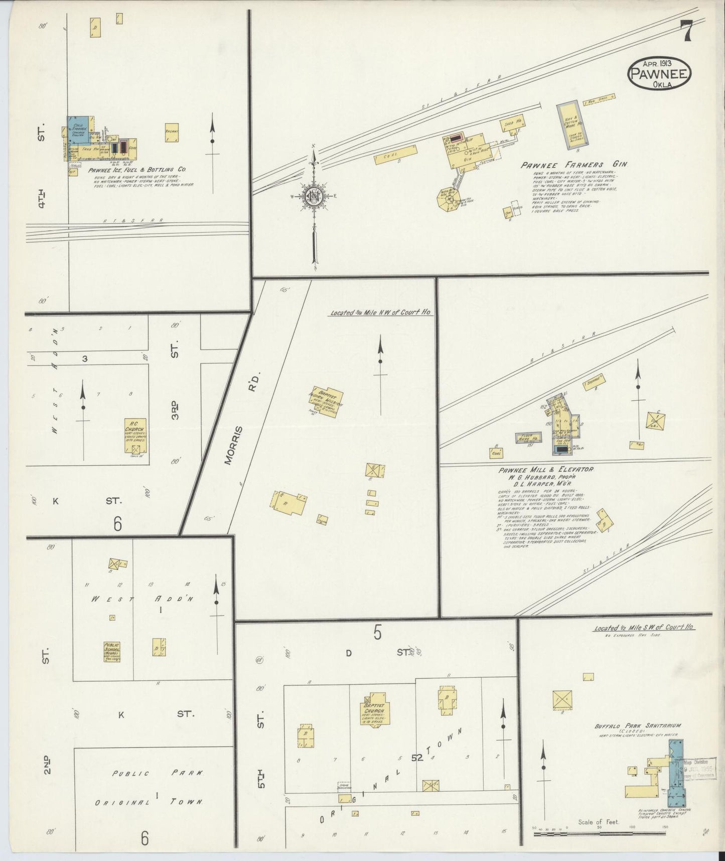 Sanborn Fire Insurance Map from Pawnee, Pawnee County, Oklahoma (1913), Sheet #0007 - Complete Map Set gallery image, historic Sanborn map, vintage wall art, Oklahoma Oklahoma