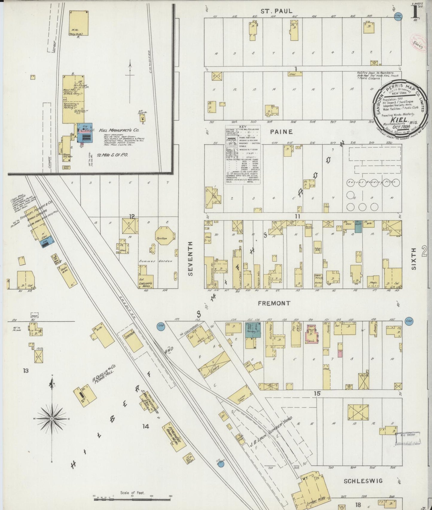 Sanborn Fire Insurance Map from Kiel, Manitowoc and Calumet Counties, Wisconsin (1894), Sheet #0001 - Historic Sanborn Fire Insurance Map Print, vintage old map wall art, antique decor, genealogy gift, Wisconsin Wisconsin map