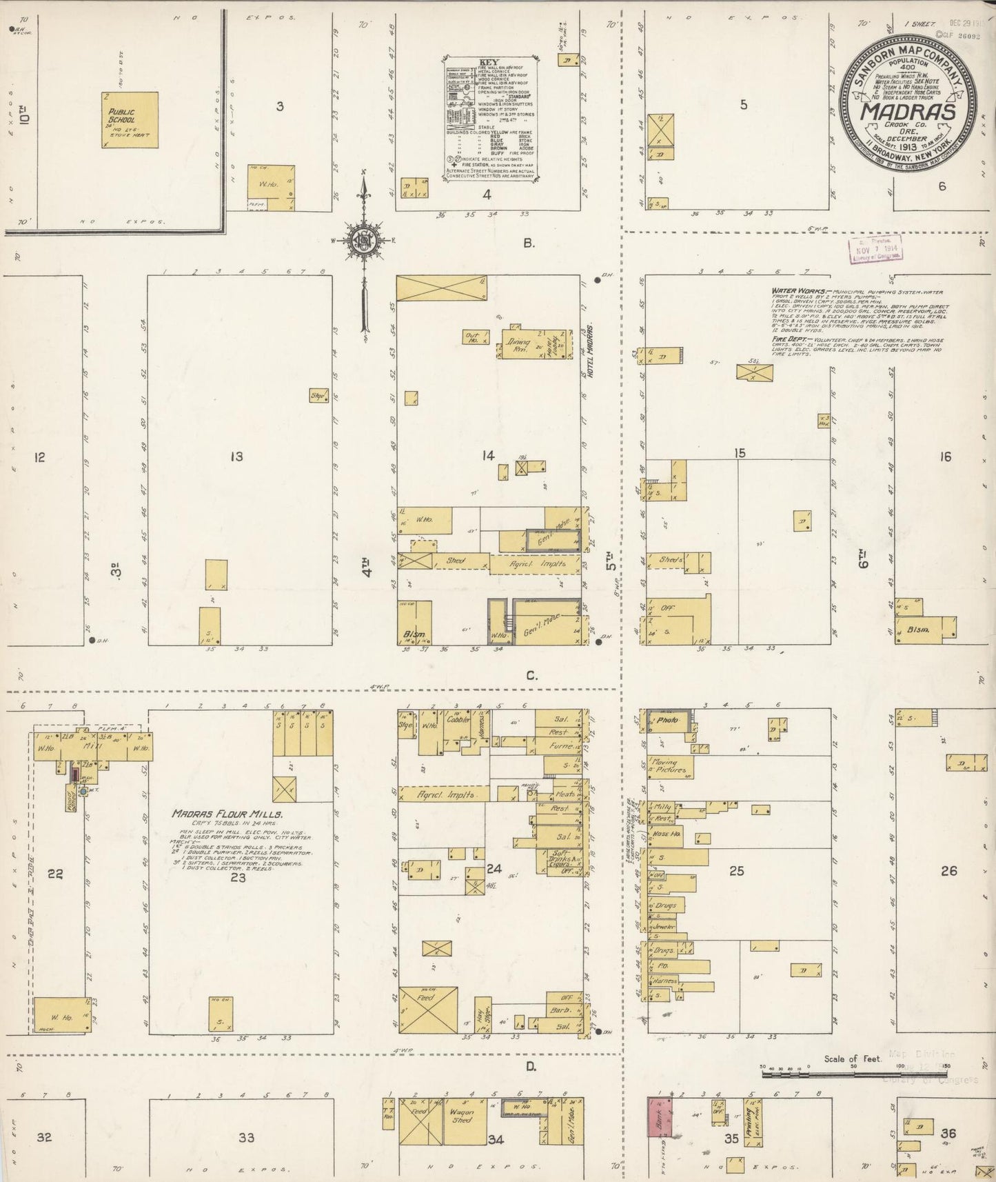 Sanborn Fire Insurance Map from Madras, Jefferson County, Oregon (1913), Sheet #0001 - Historic Sanborn Fire Insurance Map Print, vintage old map wall art, antique decor, genealogy gift, Oregon Oregon map