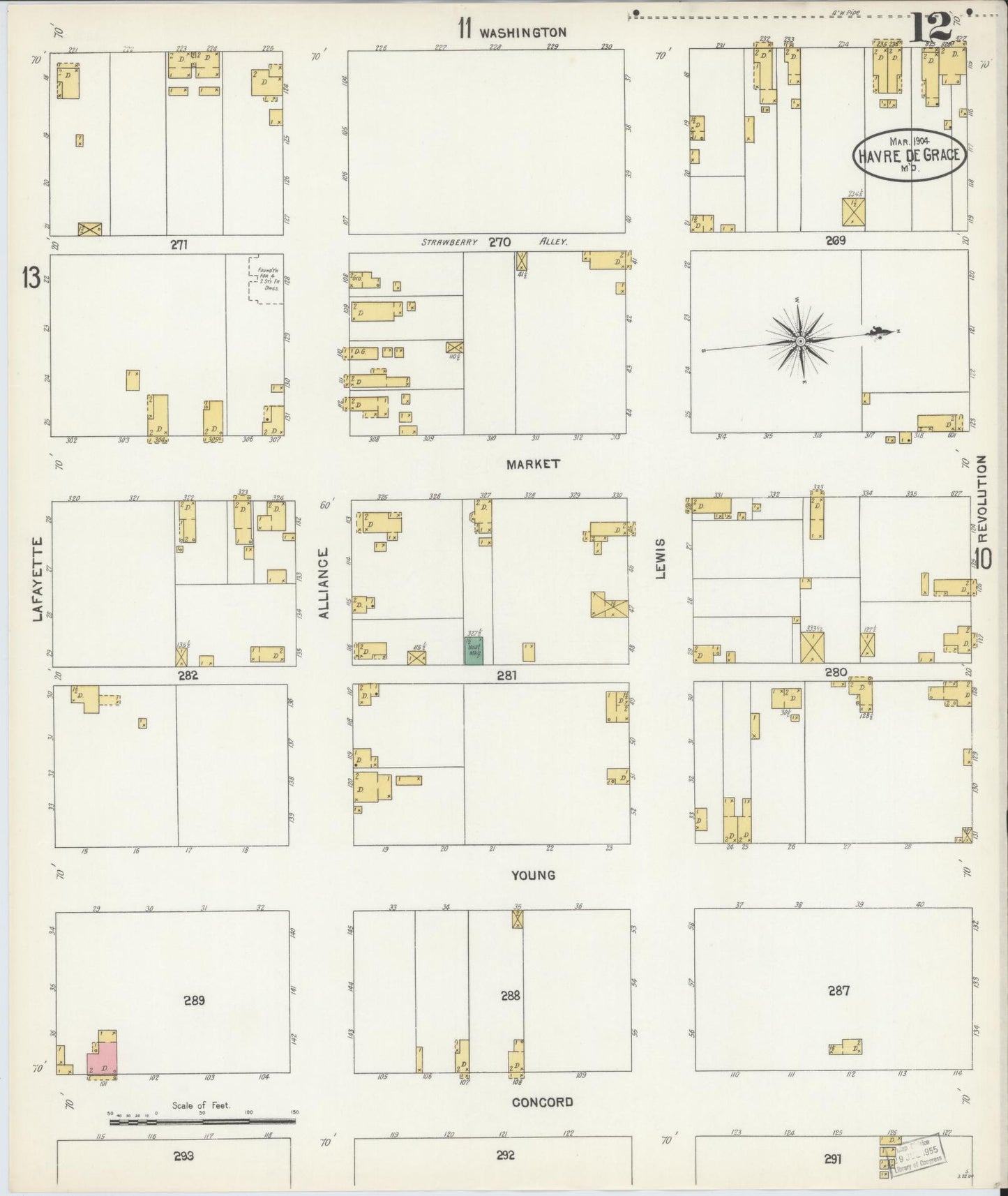 Sanborn Fire Insurance Map from Havre De Grace, Harford County, Maryland (1904), Sheet #0012 - Historic Sanborn Fire Insurance Map Print, vintage old map wall art