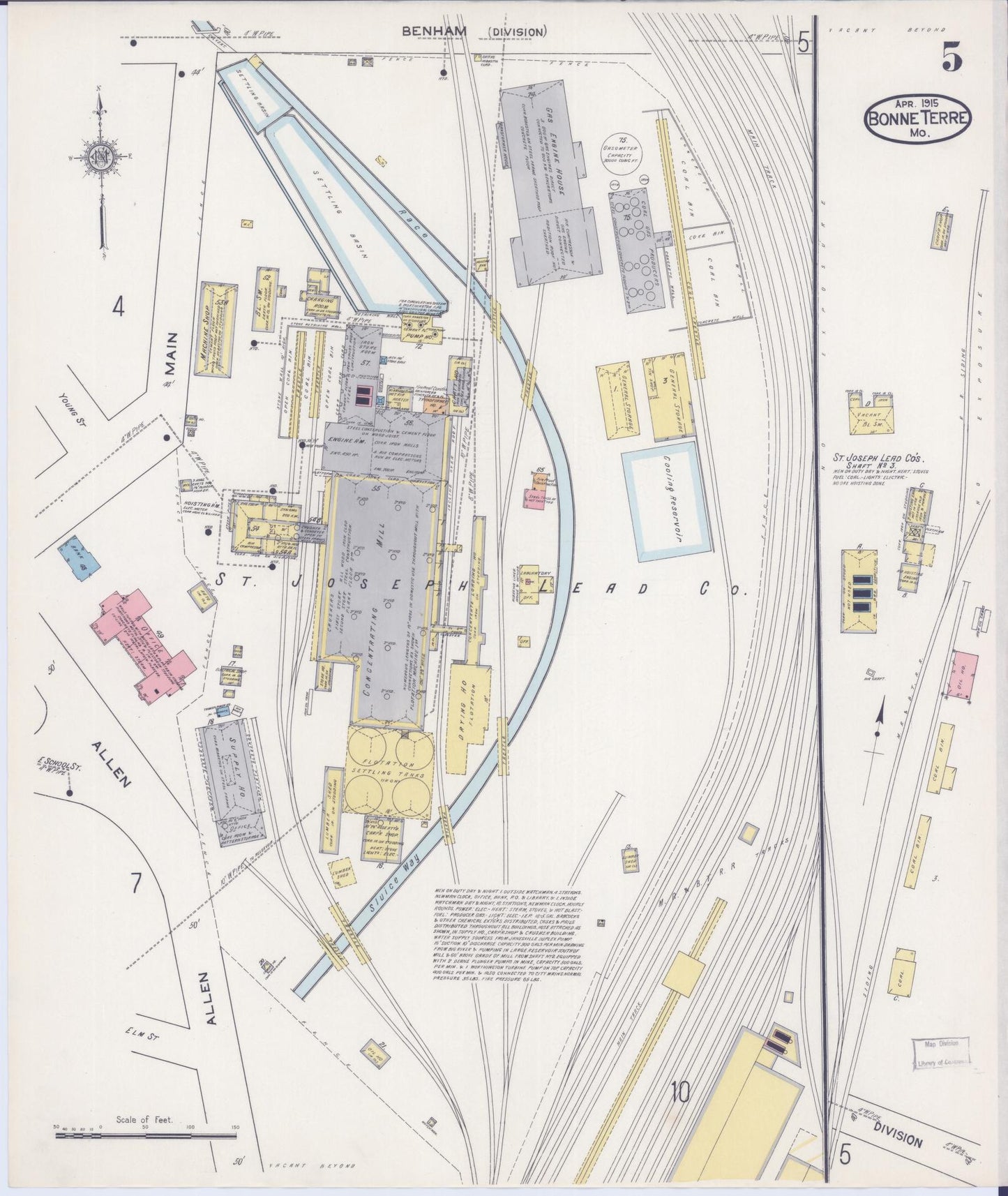 Sanborn Fire Insurance Map from Bonne Terre, Saint Francois County, Missouri (1915), Sheet #0005 - Historic Sanborn Fire Insurance Map Print, vintage old map wall art, antique decor, genealogy gift, Missouri Missouri map