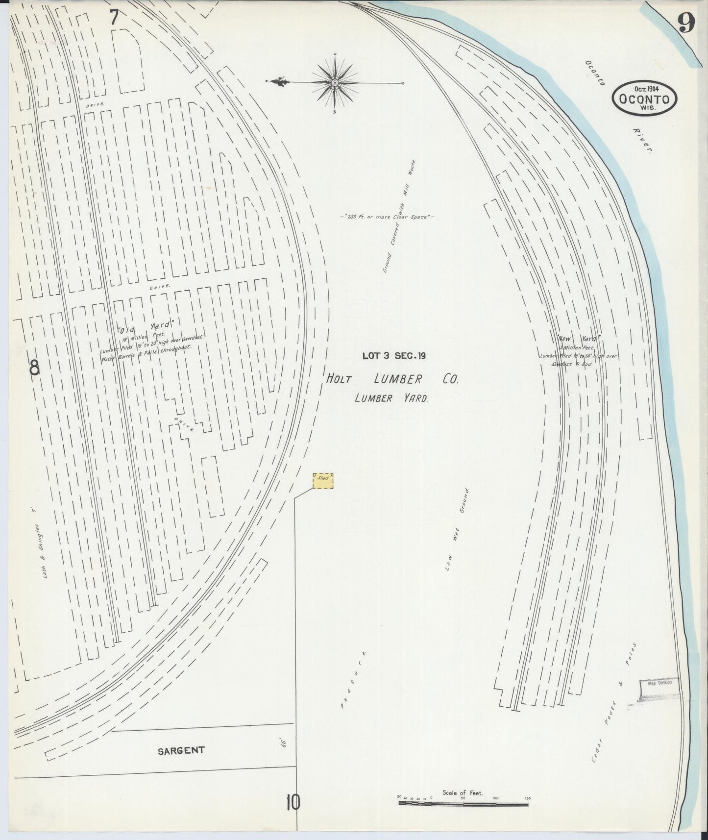 Sanborn Fire Insurance Map from Oconto, Oconto County, Wisconsin (1904), Sheet #0009 - Historic Sanborn Fire Insurance Map Print, vintage old map wall art, antique decor, genealogy gift, Wisconsin Wisconsin map