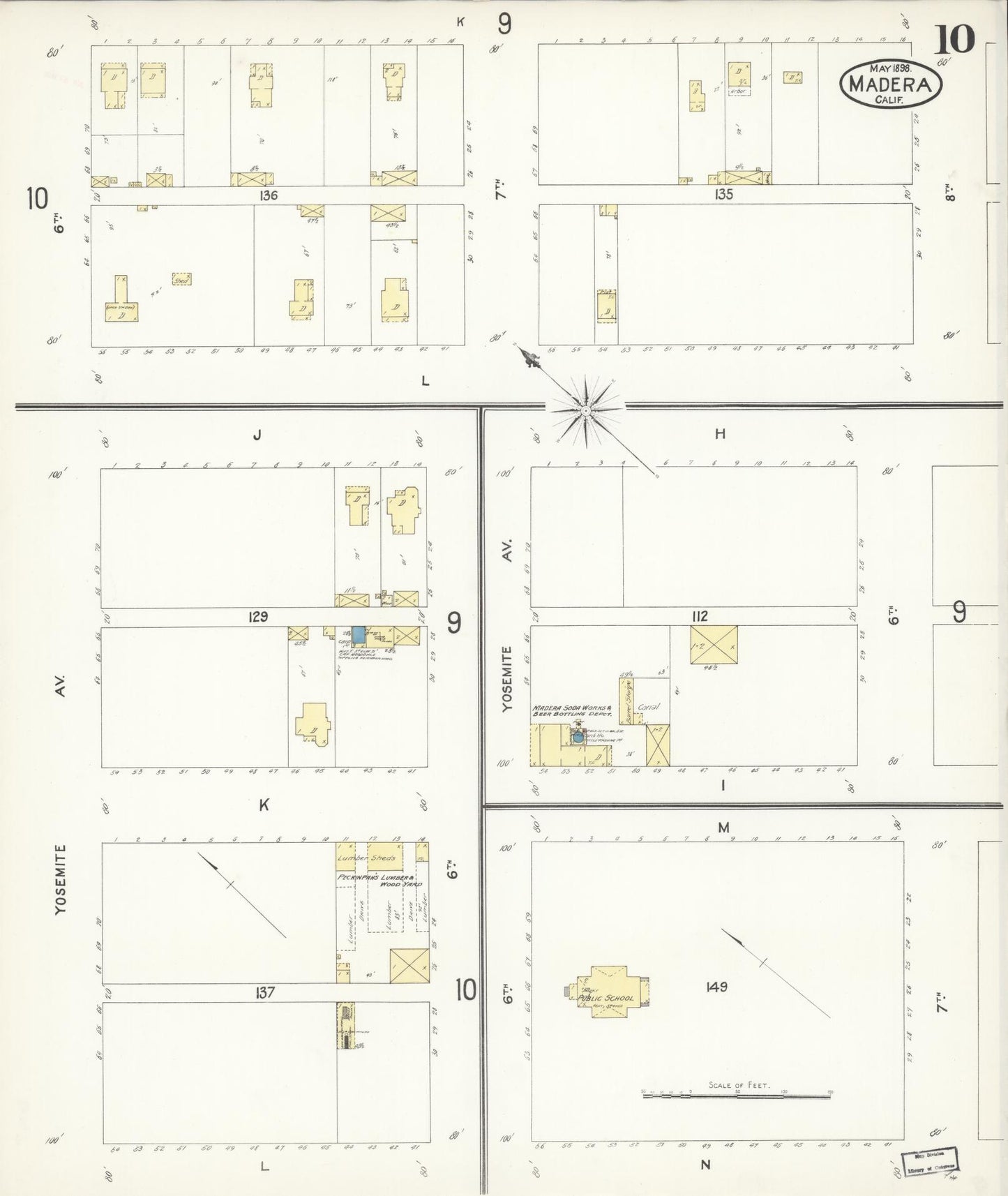 Sanborn Fire Insurance Map from Madera, Madera County, California (1898), Sheet #0010 - Historic Sanborn Fire Insurance Map Print, vintage old map wall art, antique decor, genealogy gift, California California map