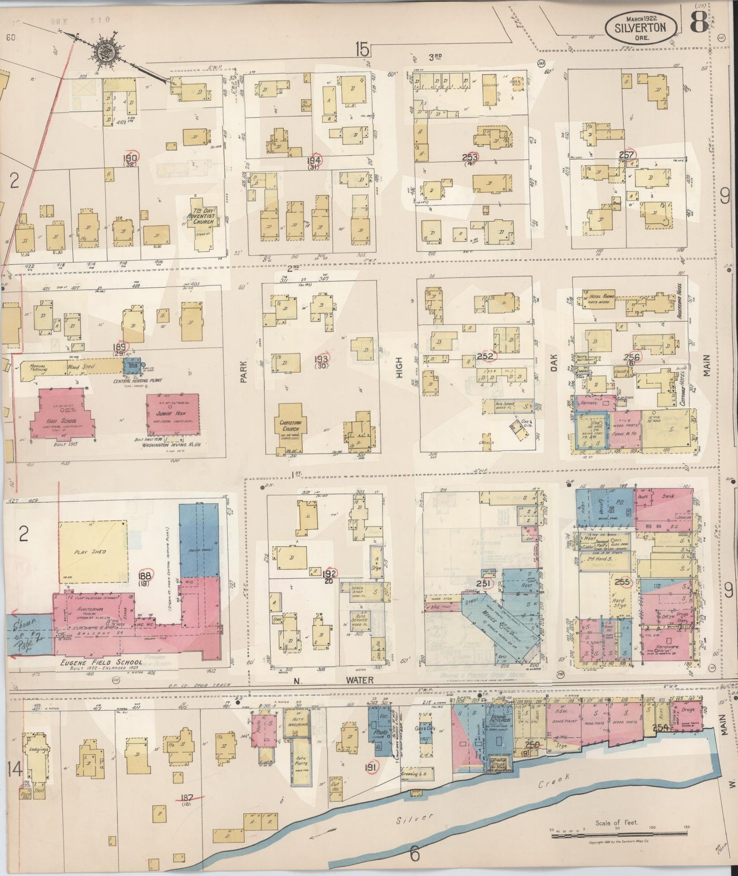 Sanborn Fire Insurance Map from Silverton, Marion County, Oregon (1939), Sheet #0008 - Historic Sanborn Fire Insurance Map Print, vintage old map wall art, antique decor, genealogy gift, Oregon Oregon map