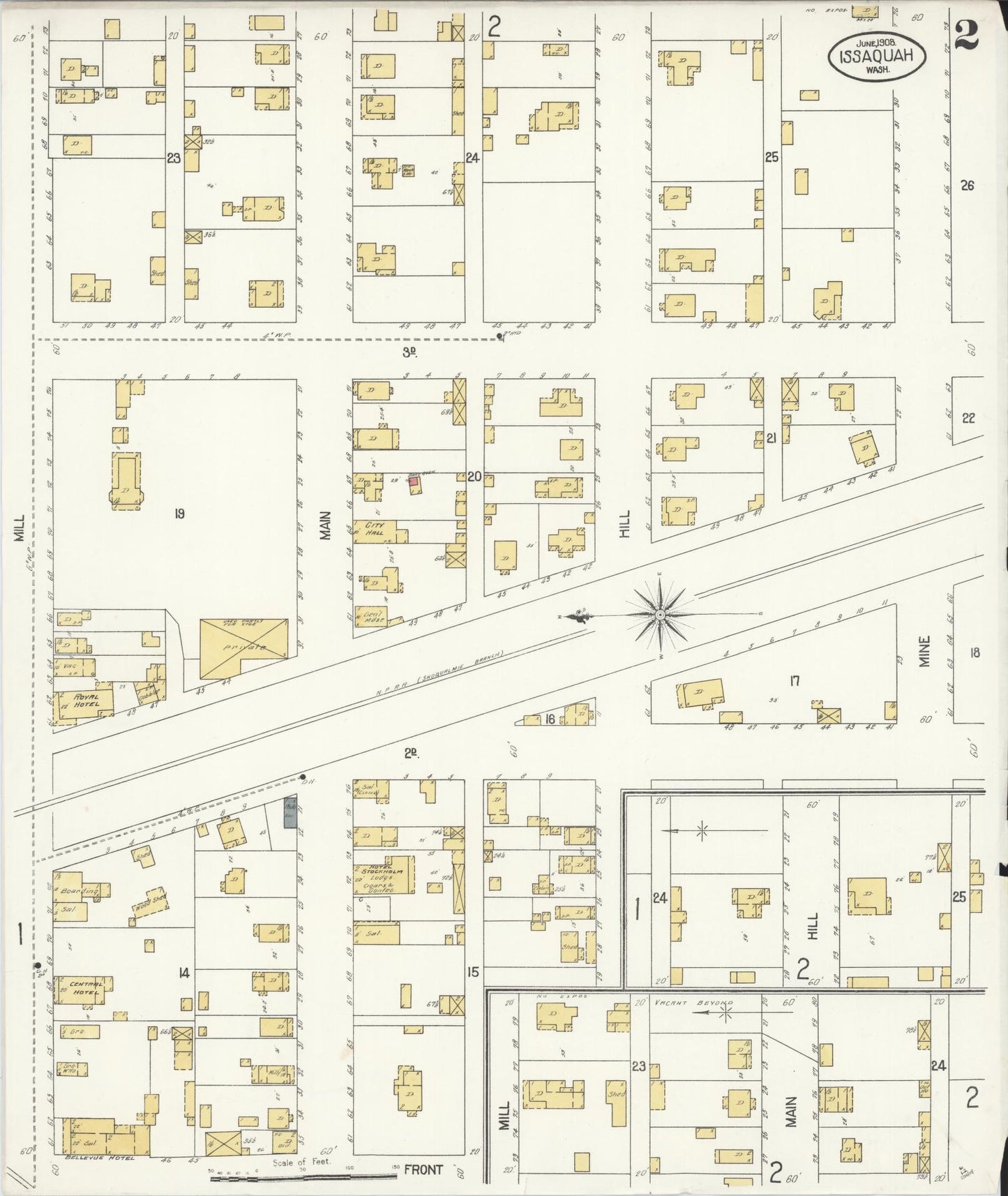 Sanborn Fire Insurance Map from Issaquah, King County, Washington (1908), Sheet #0002 - Historic Sanborn Fire Insurance Map Print, vintage old map wall art, antique decor, genealogy gift, Washington Washington map